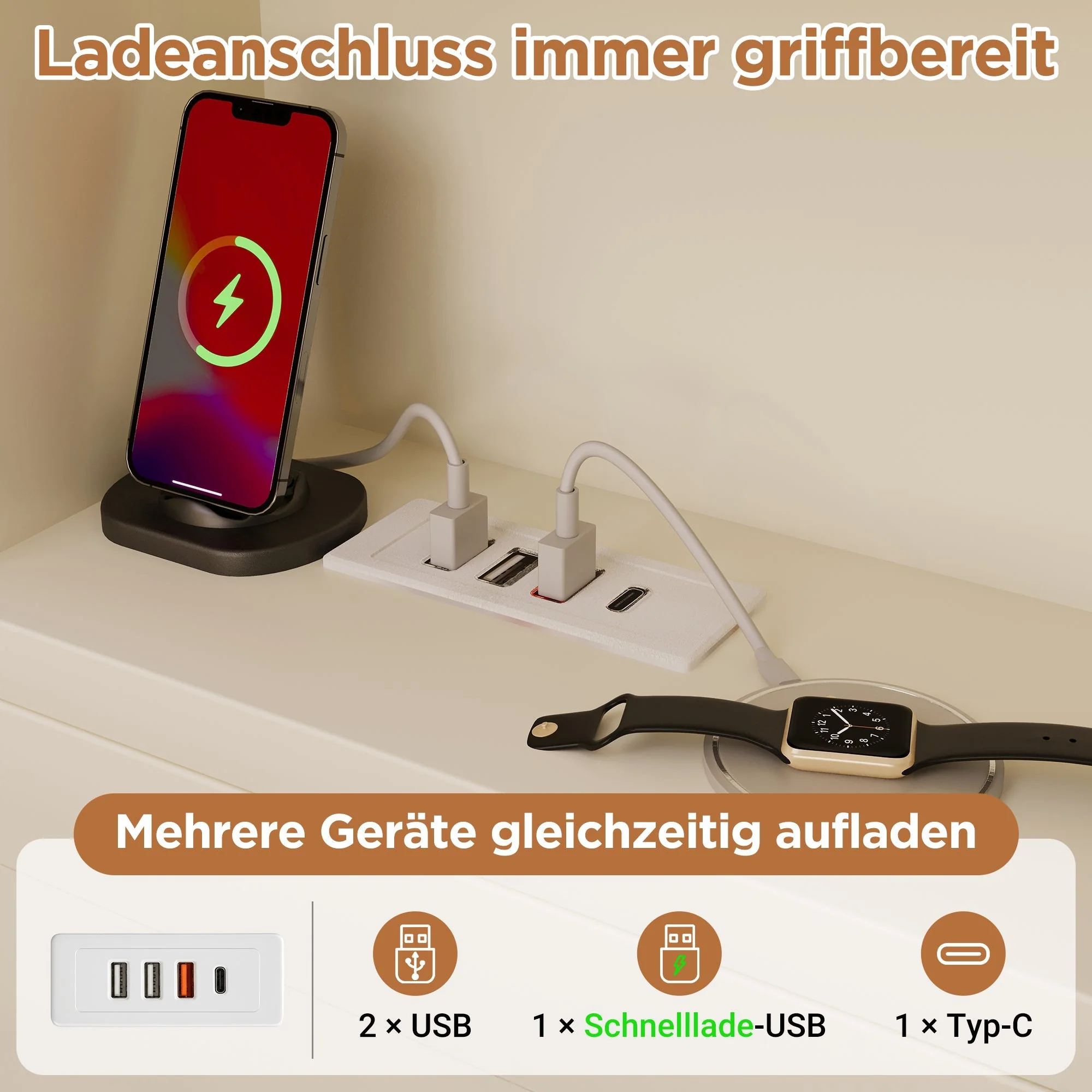 Daybed with LED, Charging Station and Storage, 90x200cm, White Wood-based Material - Image 5