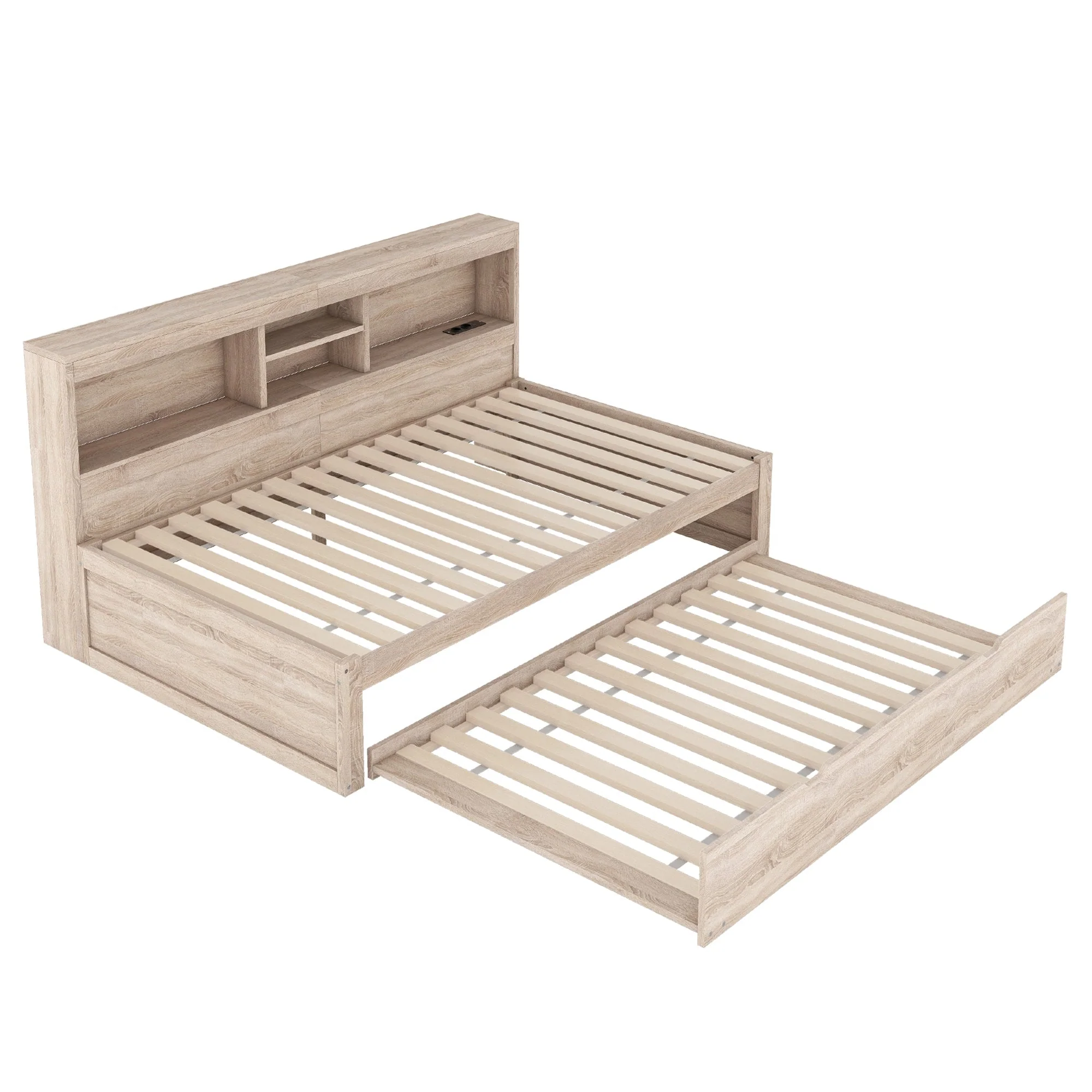 Daybed with Pull-Out Bed, LED Lights and USB Port, Natural Finish - Image 9