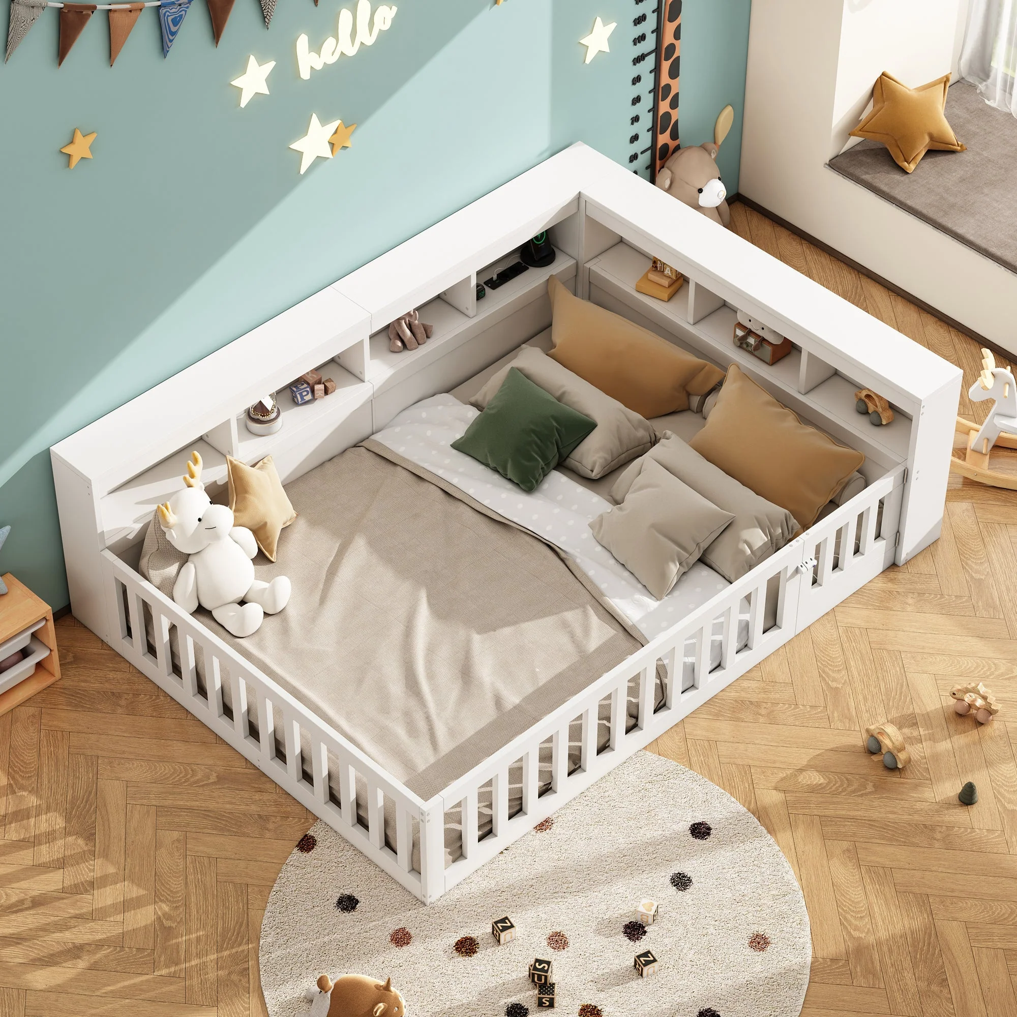 Daybed with Storage and USB Charging Port, 140x200cm, White Chipboard - Image 5