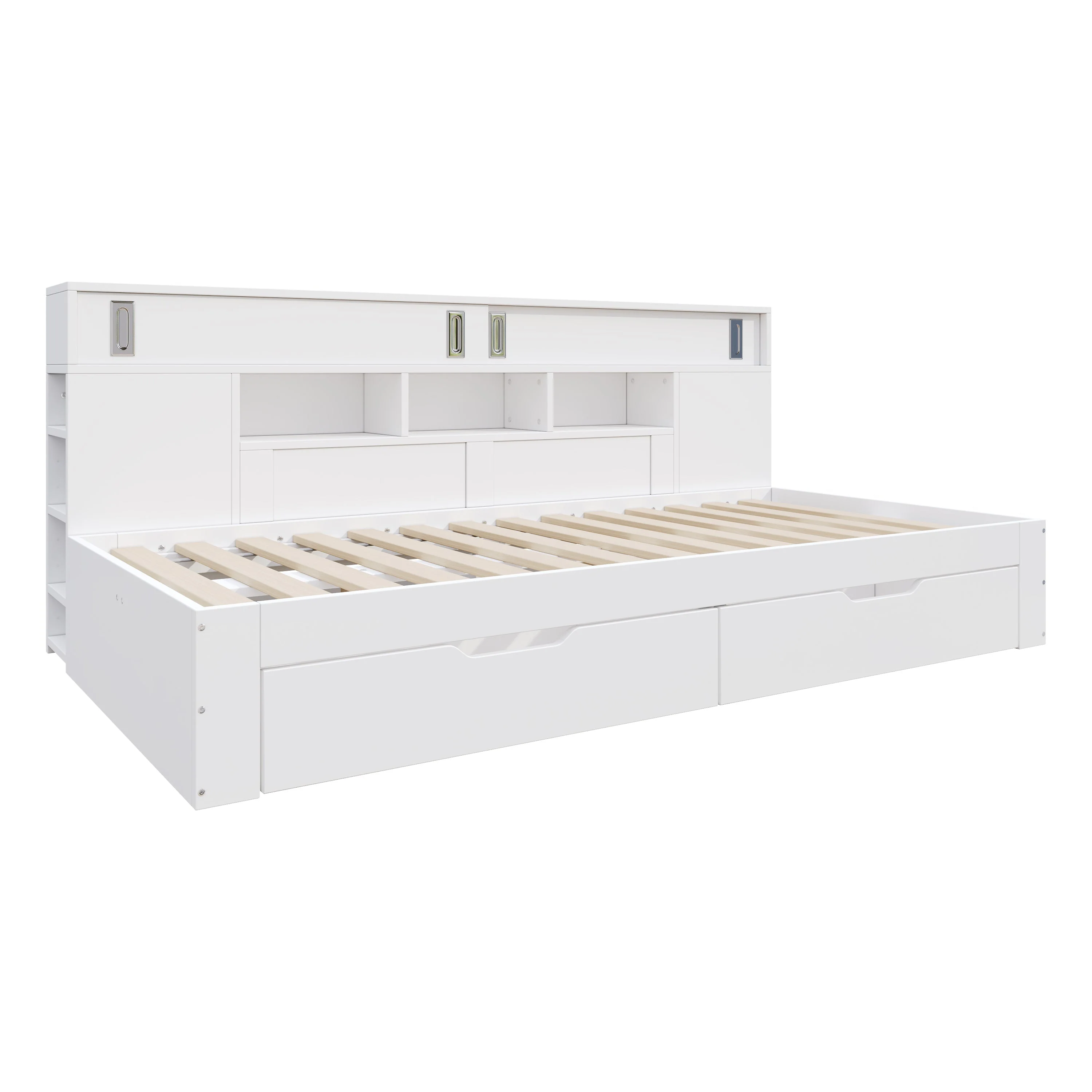 Daybed with Storage Drawers and Shelves, 140x200 cm, White - Image 10