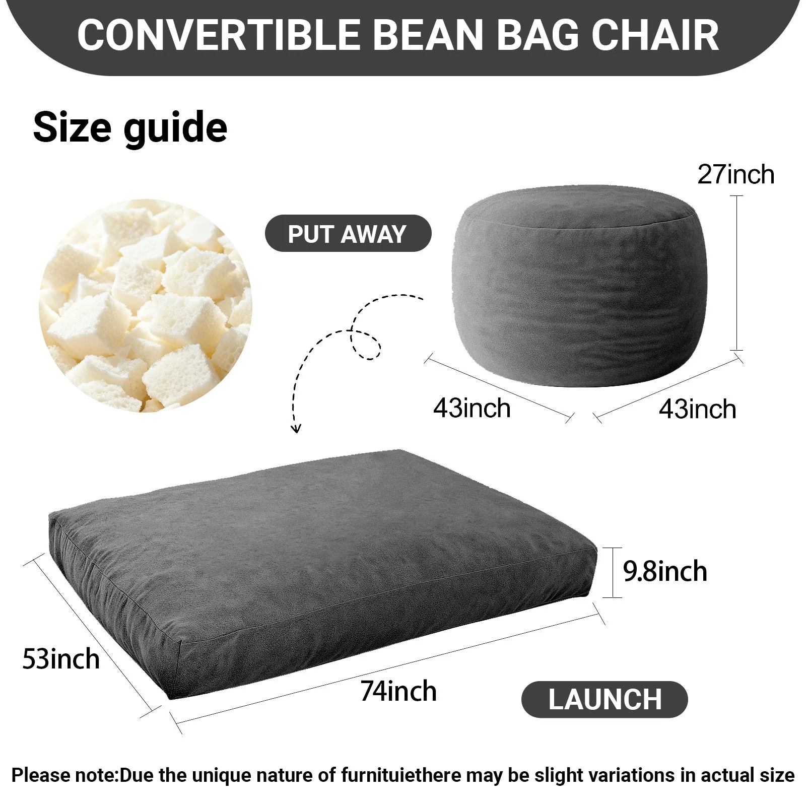 DBC-SHENHUI Convertible Bean Bag Chair Bed - 2-in-1 Lounge Solution - Image 3