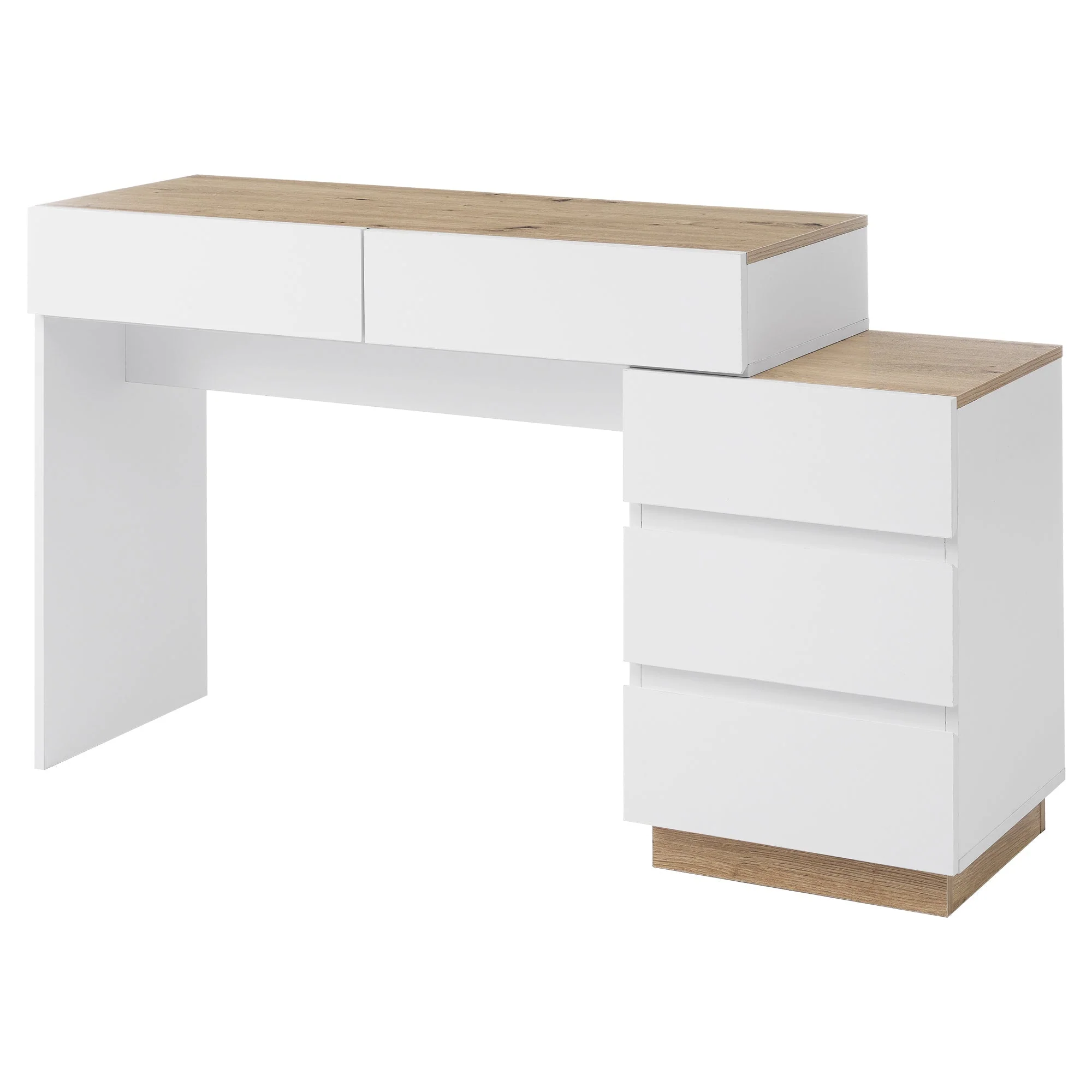 Desk and Dressing Table with 5 Storage Drawers, White and Oak - Image 7