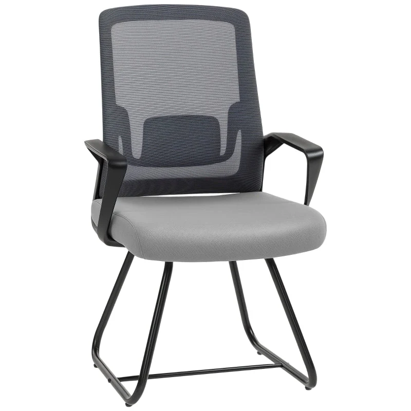 Desk Chair No Wheels, Office Chair Mesh Back Lumbar Support Metal Base, Dark Grey - Image 4