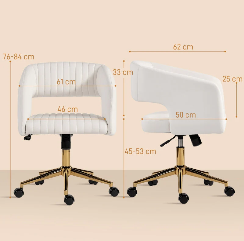 Desk Chair Rolling Height-Adjustable Tilt Function - Velvet Cream White - Image 3