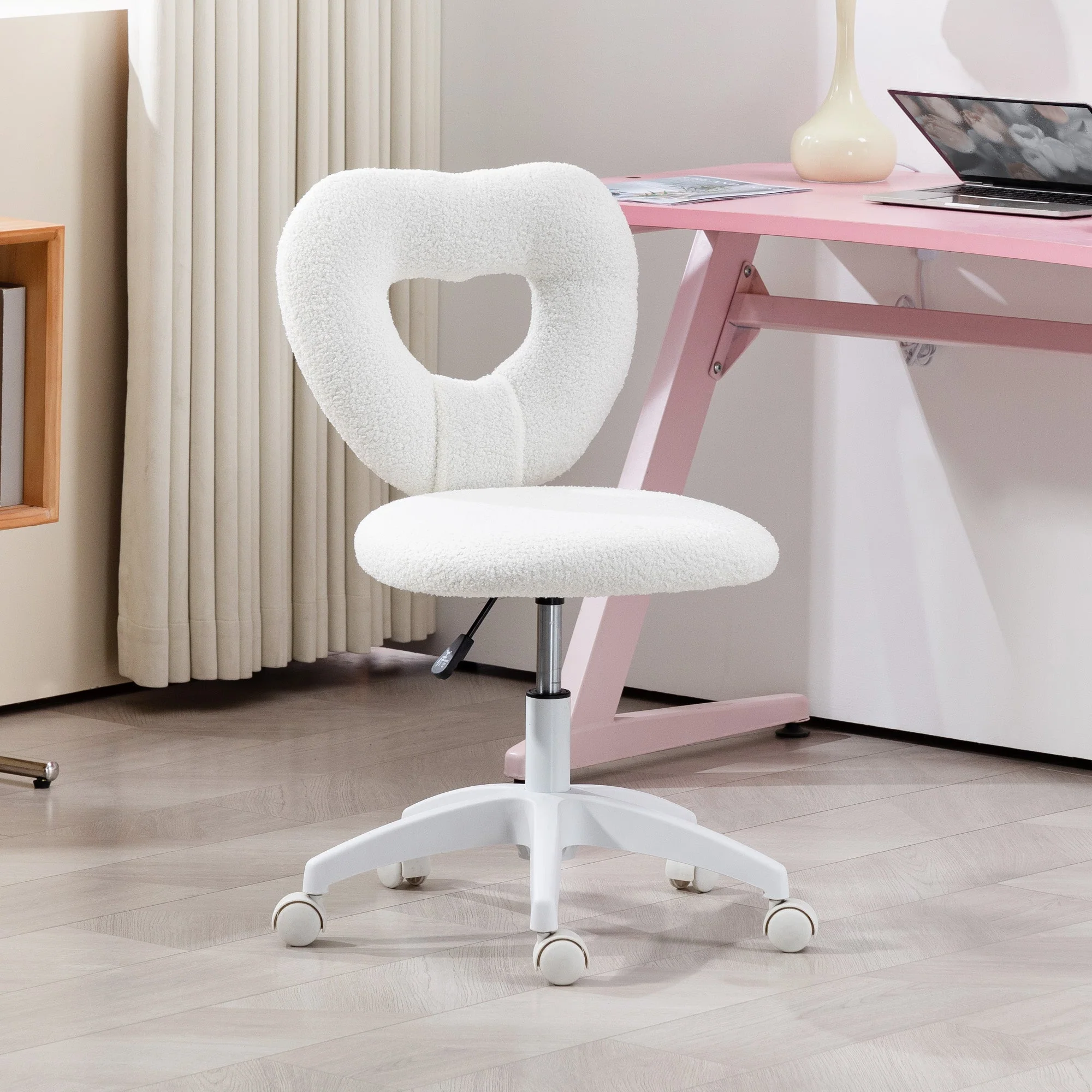 Desk Chair, Swivel Home Office Chair with Heart-Shaped Backrest, Height-Adjustable, White - Image 2