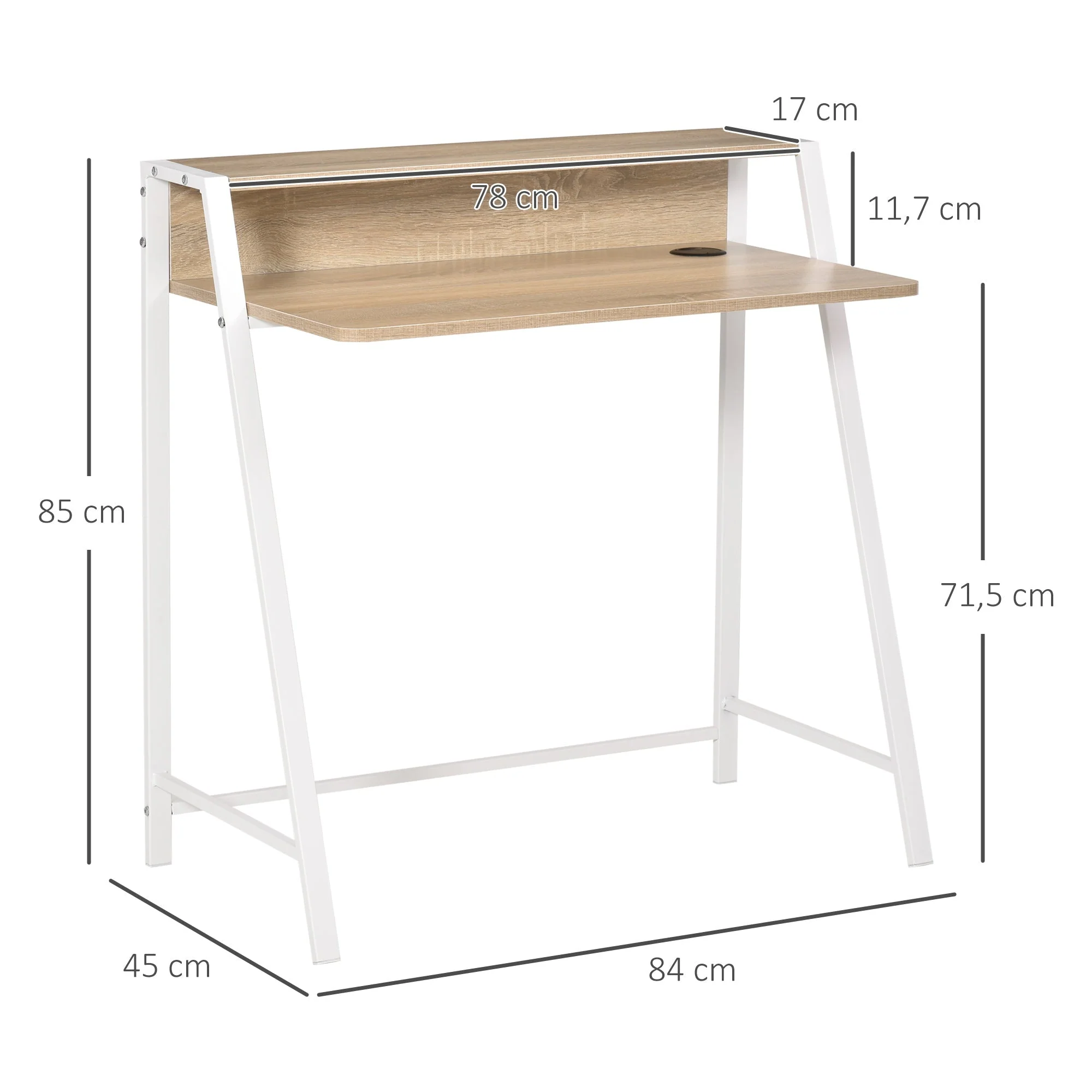 Desk Modern Computer with Storage & Cable Grommet, White Oak - Image 3