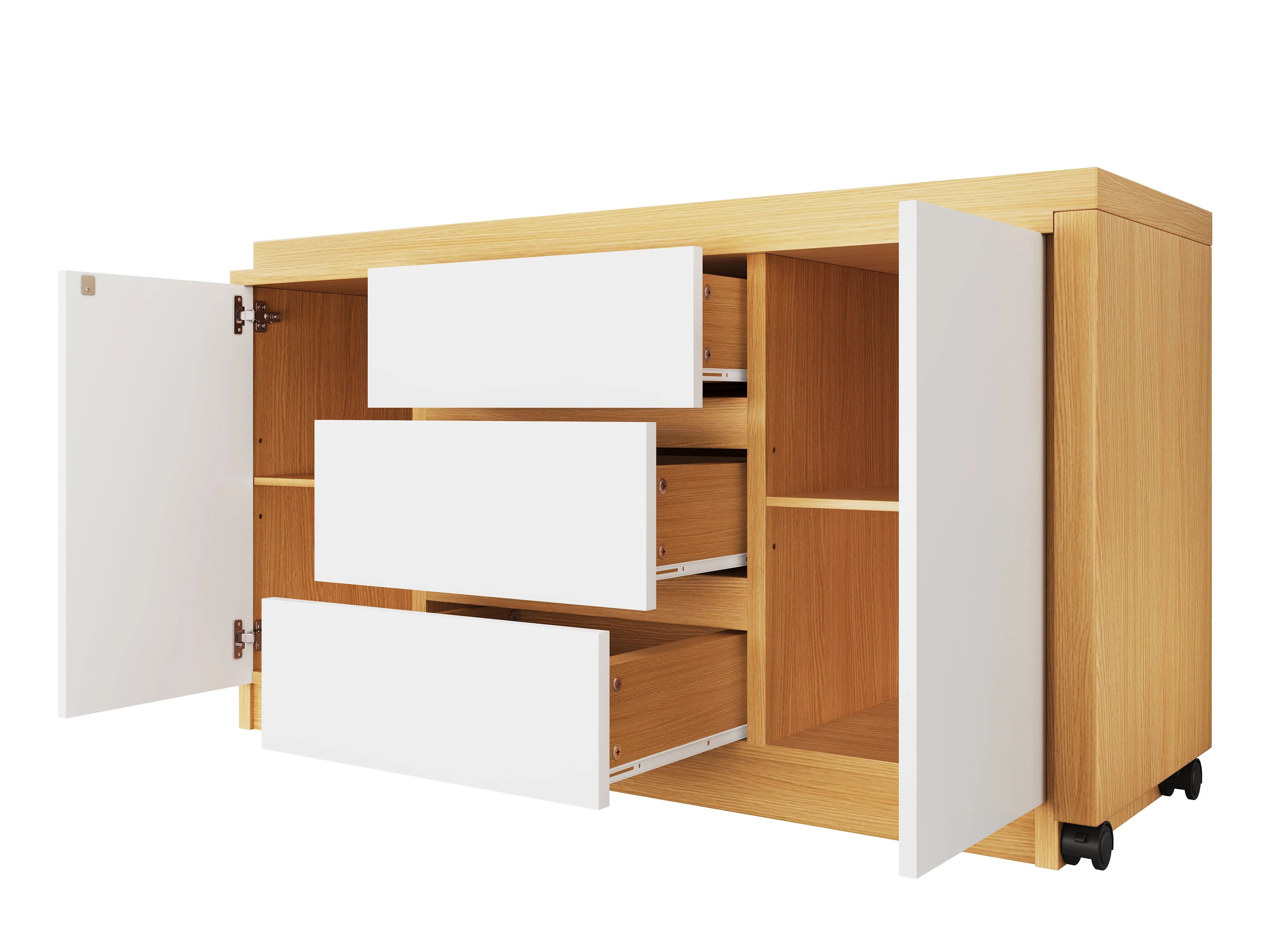 Desk, Multifunctional Rotating, Lockable Casters, White/Oak - Image 7