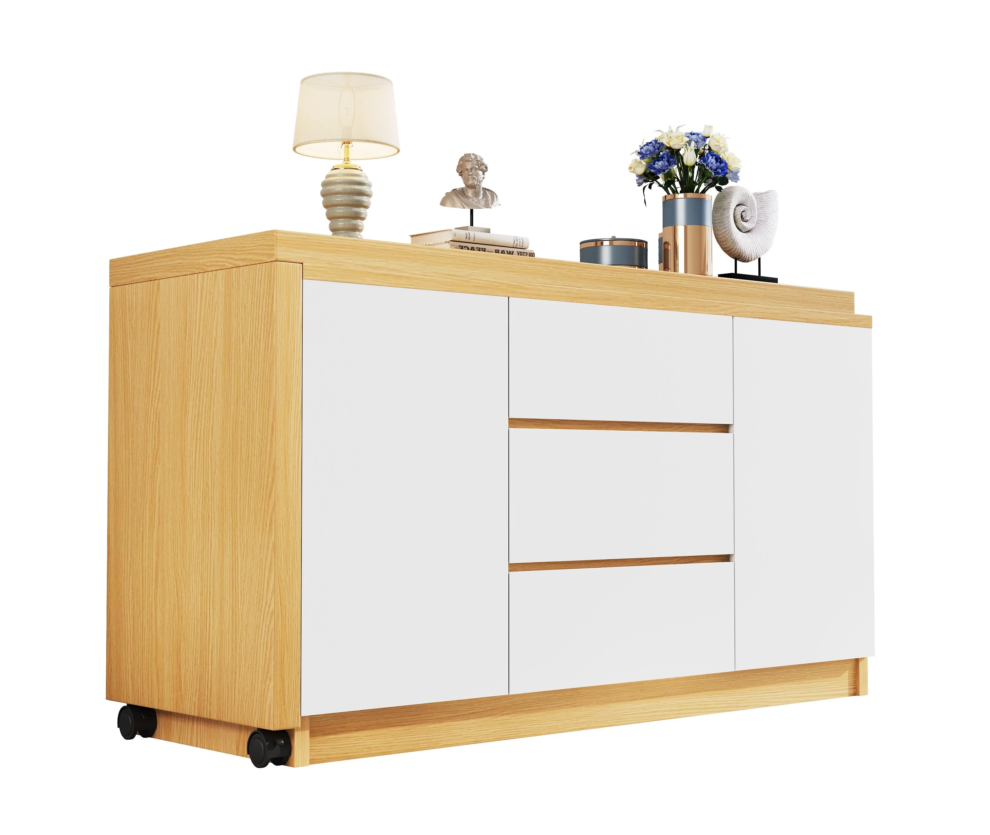 Desk, Multifunctional Rotating, Lockable Casters, White/Oak - Image 8