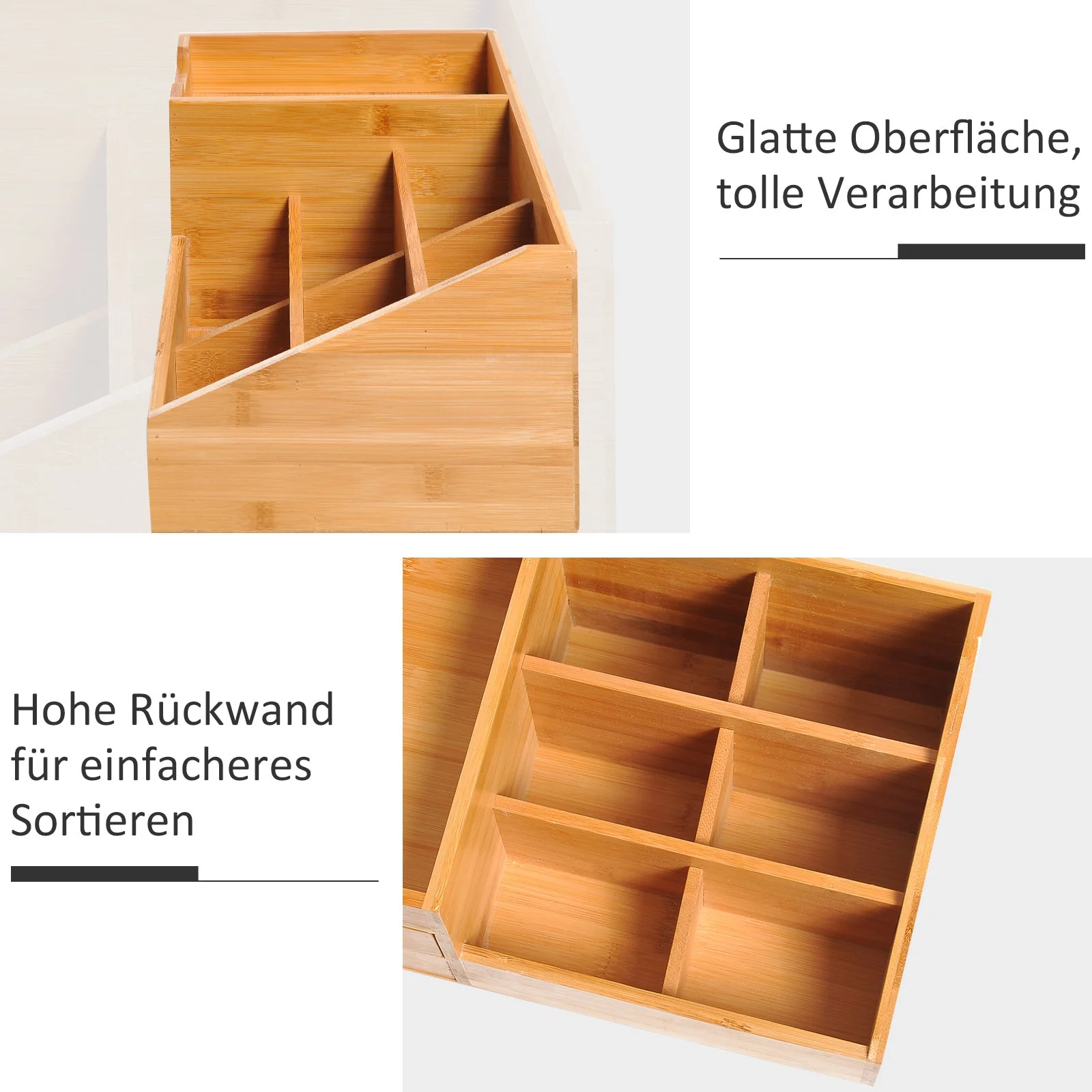 Desk organizer office storage box with 2 drawers, natural - Image 6