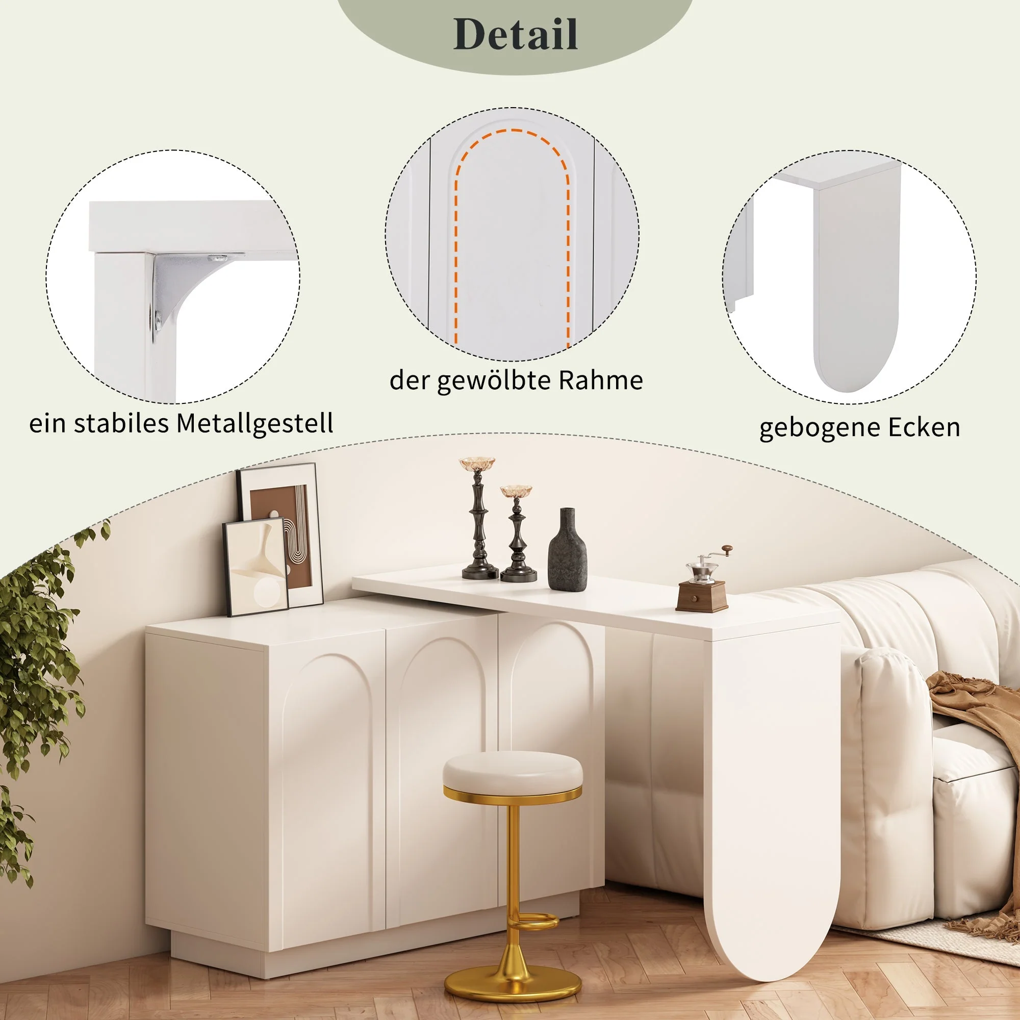 Desk, Rotating L-Shaped Corner Computer/Dressing Table 110 cm, White - Image 8
