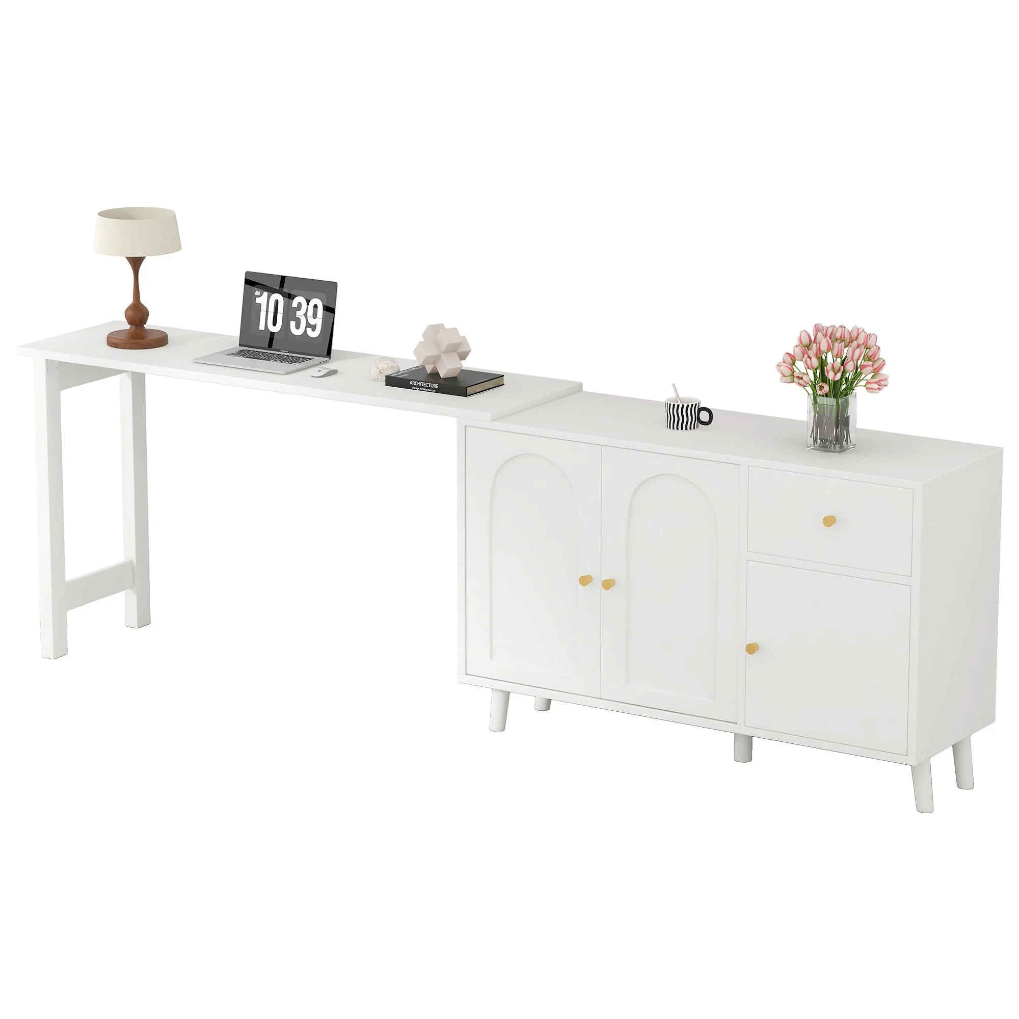 Desk & Sideboard, 2-in-1 360° Rotatable with 3 Doors & 1 Drawer - Image 4