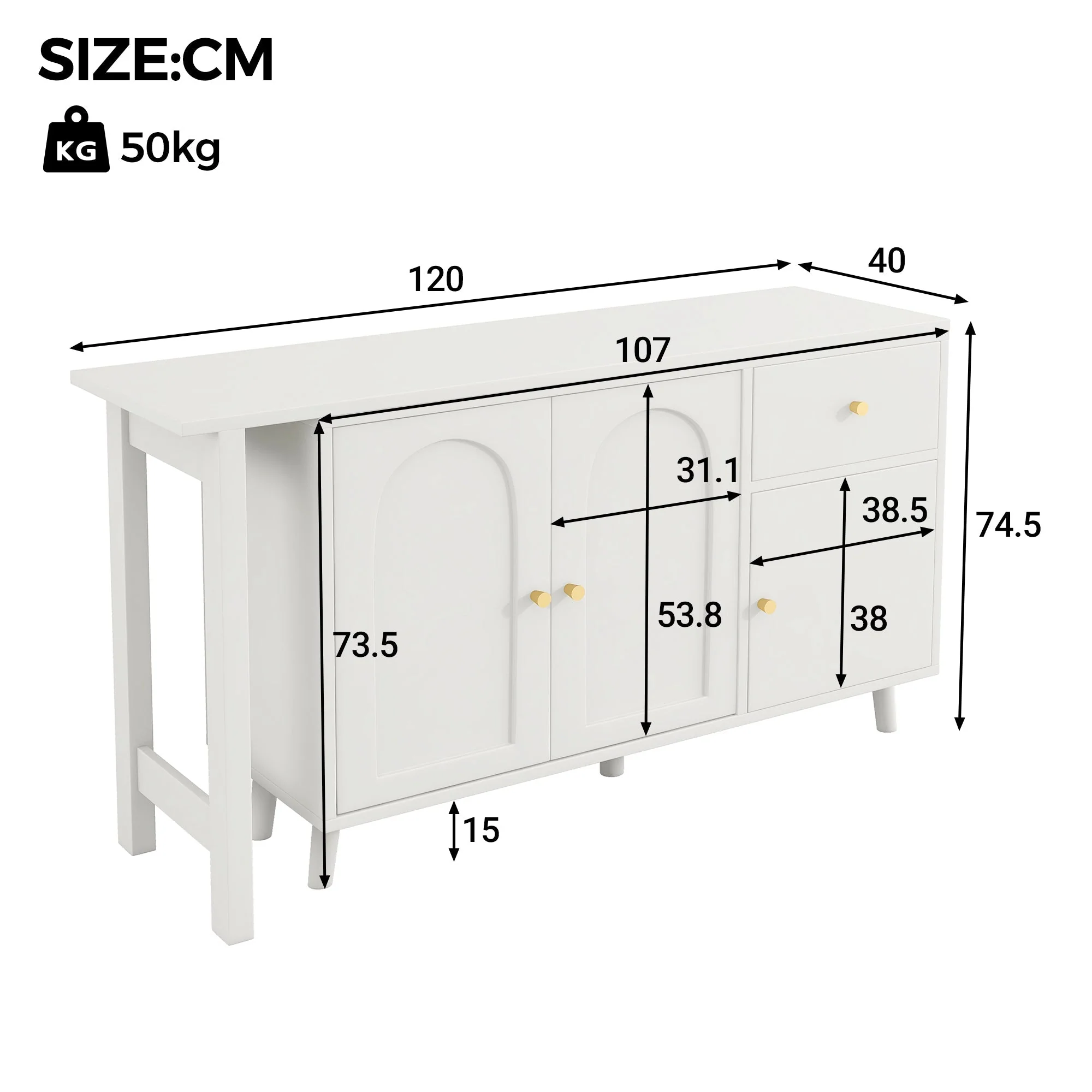 Desk & Sideboard, 2-in-1 360° Rotatable with 3 Doors & 1 Drawer - Image 5