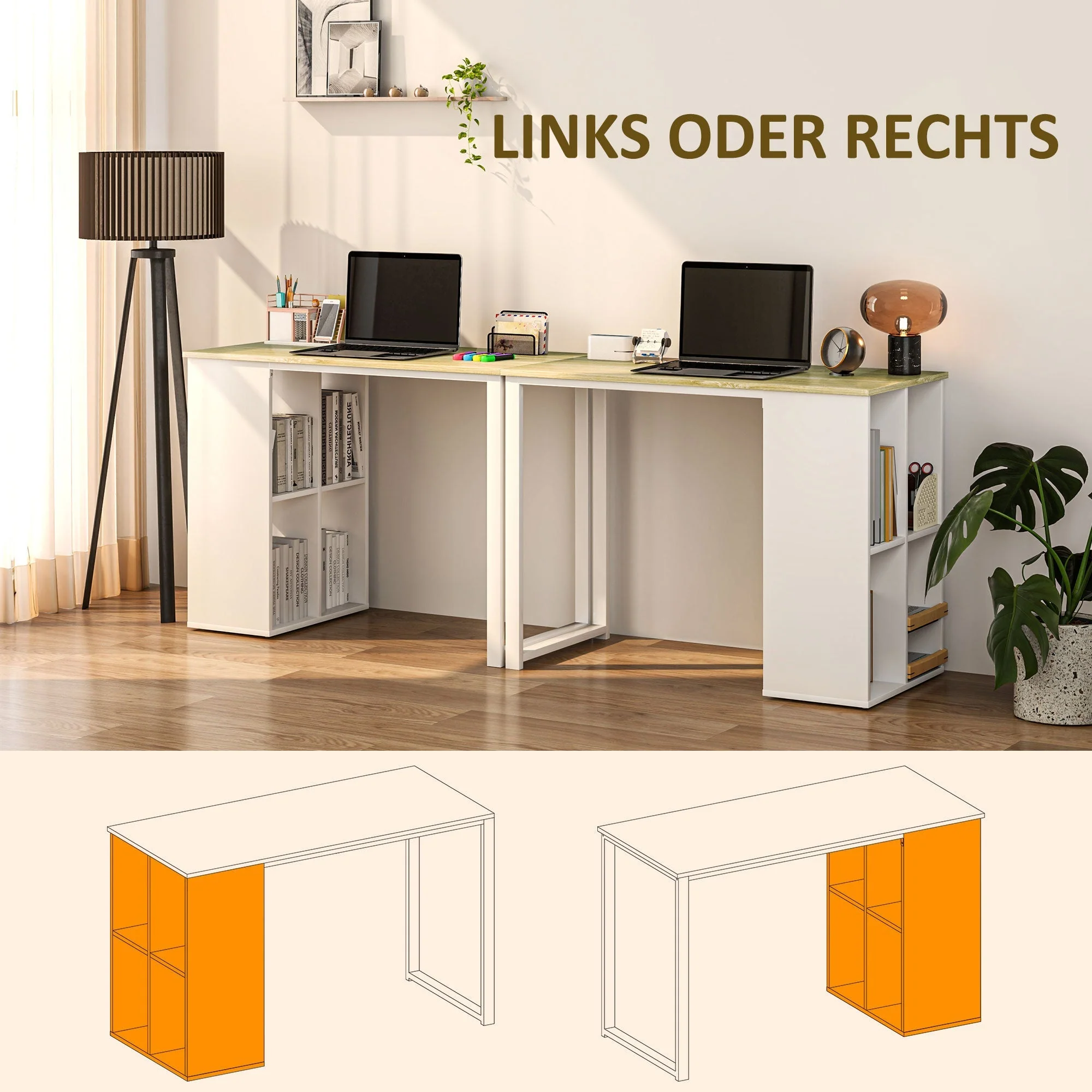 Desk with Storage, Steel Frame, Oak - Image 5