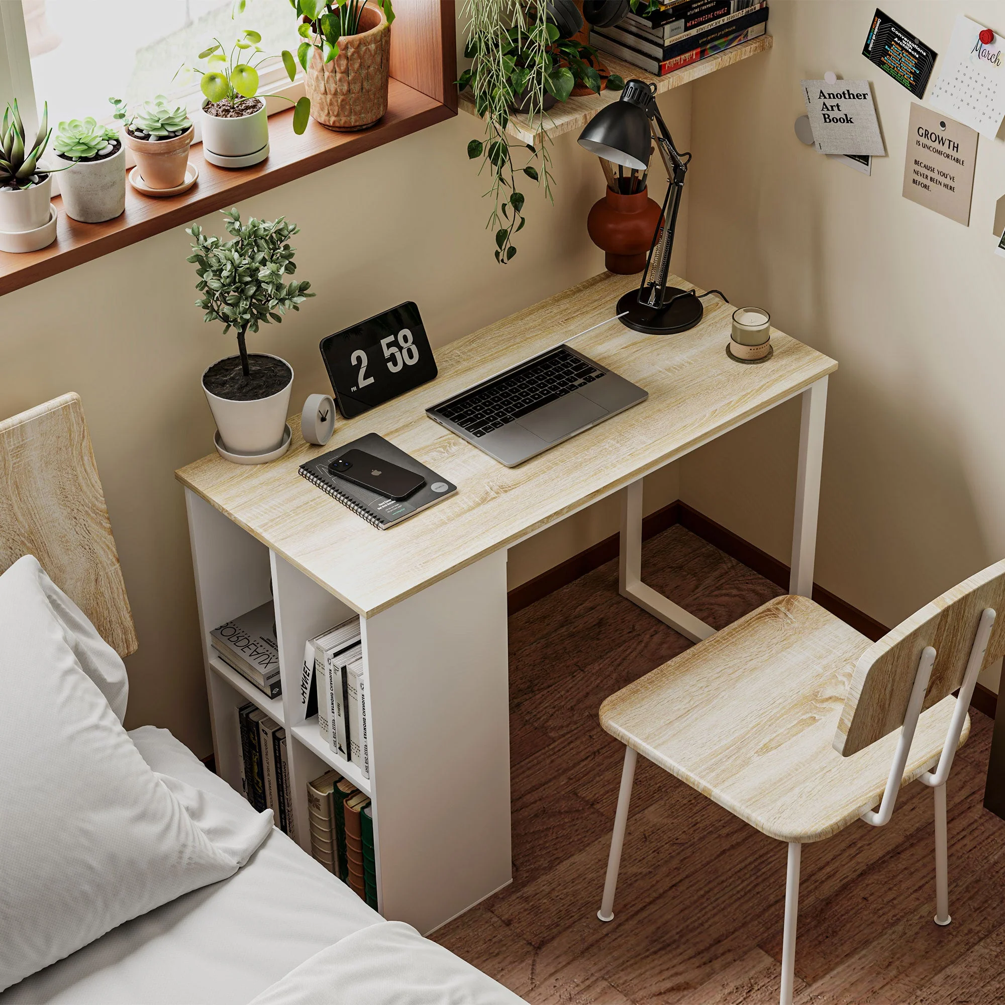 Desk with Storage, Steel Frame, Oak - Image 8
