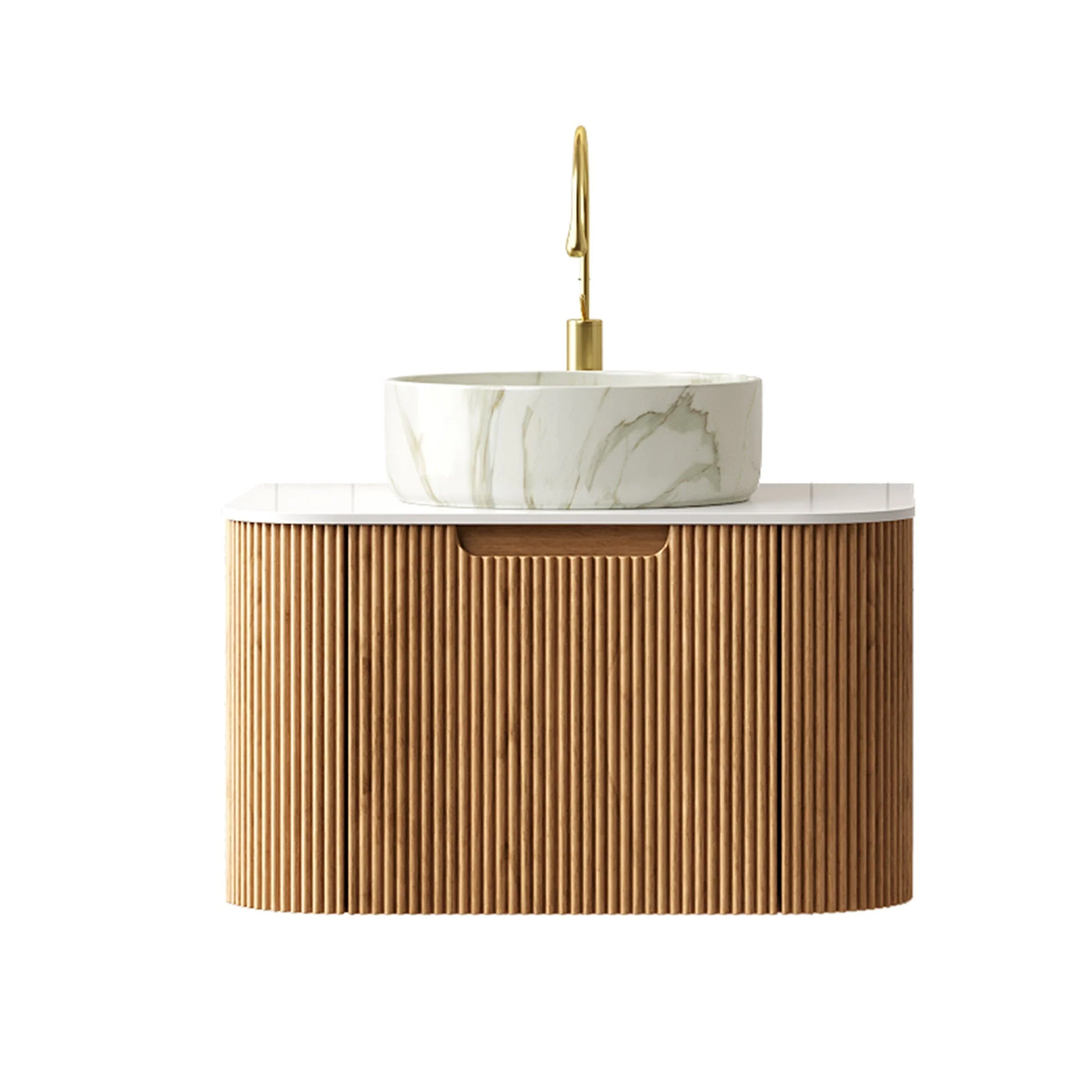 DINA 61cm Wall-Mounted Bathroom Vanity Unit with Ceramic Basin, Plywood, Natural Wood - Image 3