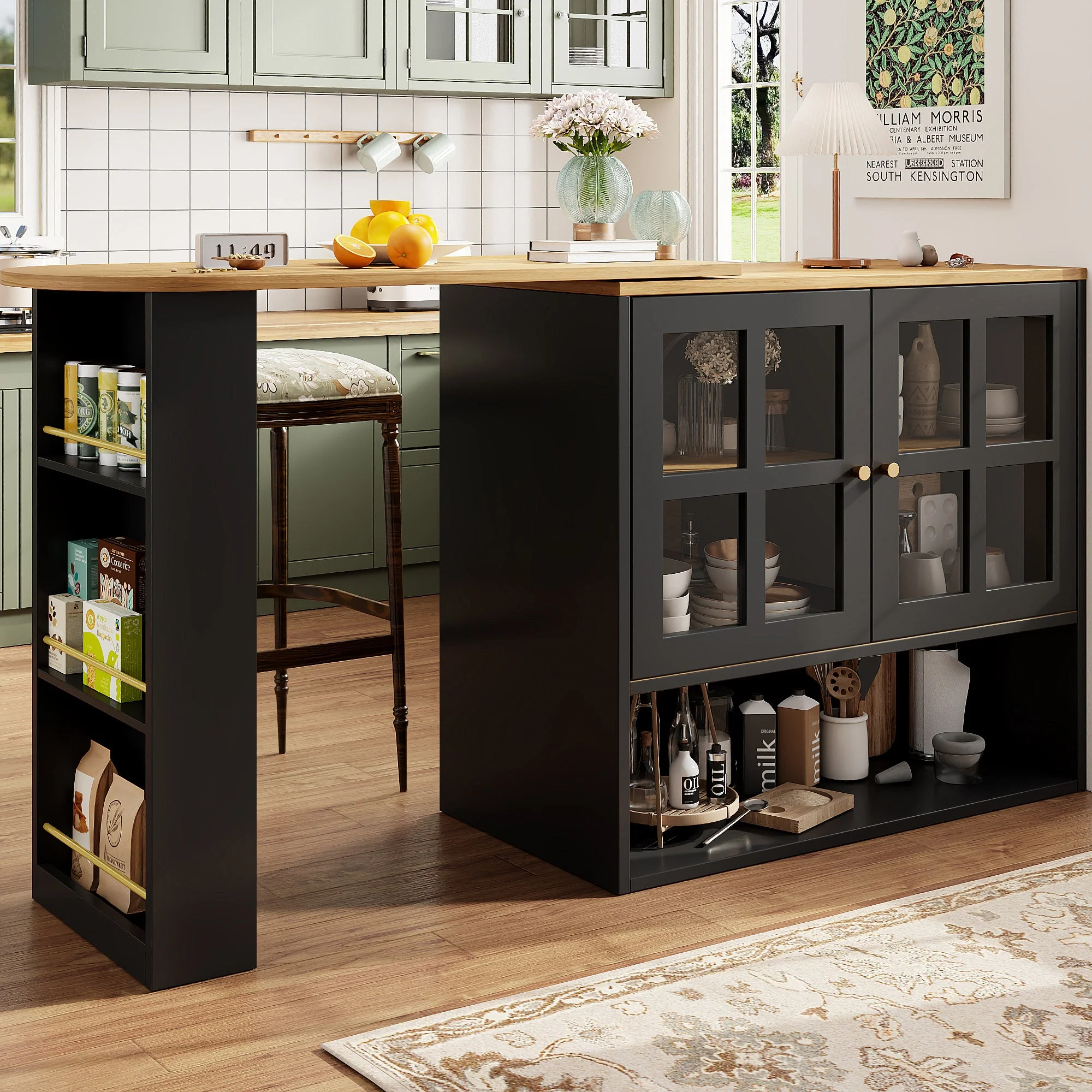 Dining Bar, 360° Rotating Multifunctional with 5 Shelves, Black - Image 5