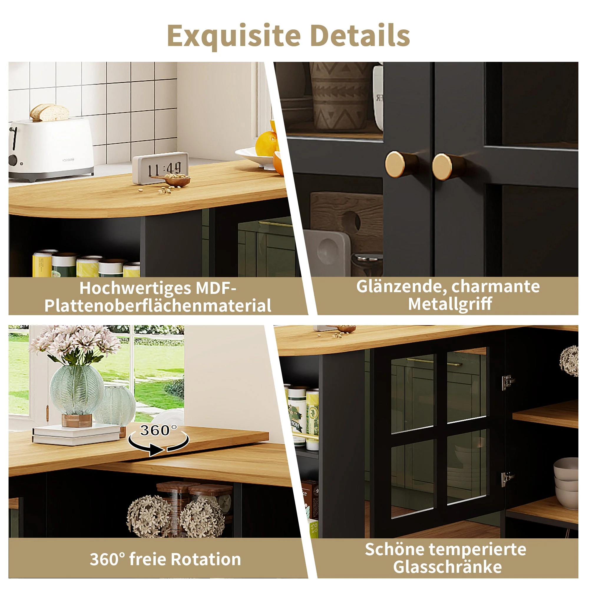 Dining Bar, 360° Rotating Multifunctional with 5 Shelves, Black - Image 9