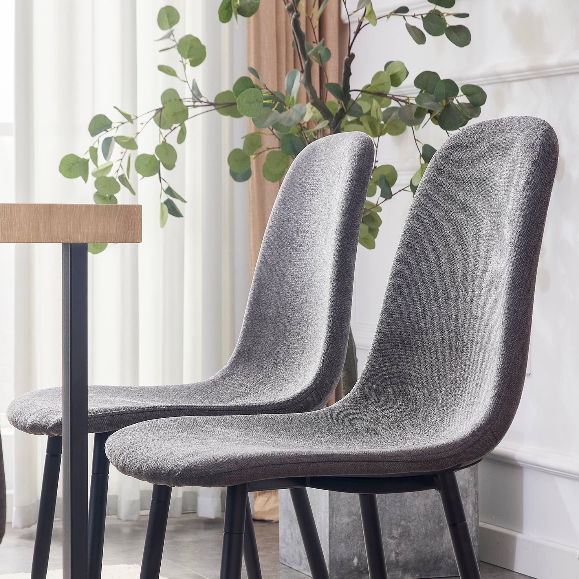 Dining Chair (4 pcs), Scandinavian Vintage with Steel Legs, Black/Grey Suede - Image 5