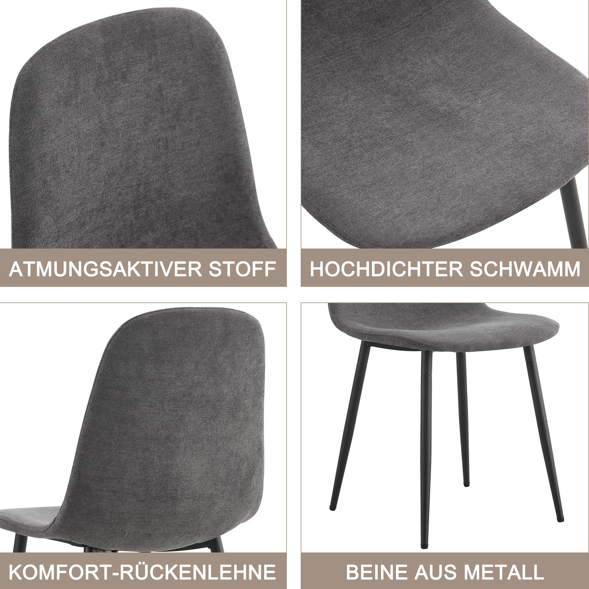 Dining Chair (4 pcs), Scandinavian Vintage with Steel Legs, Black/Grey Suede - Image 8