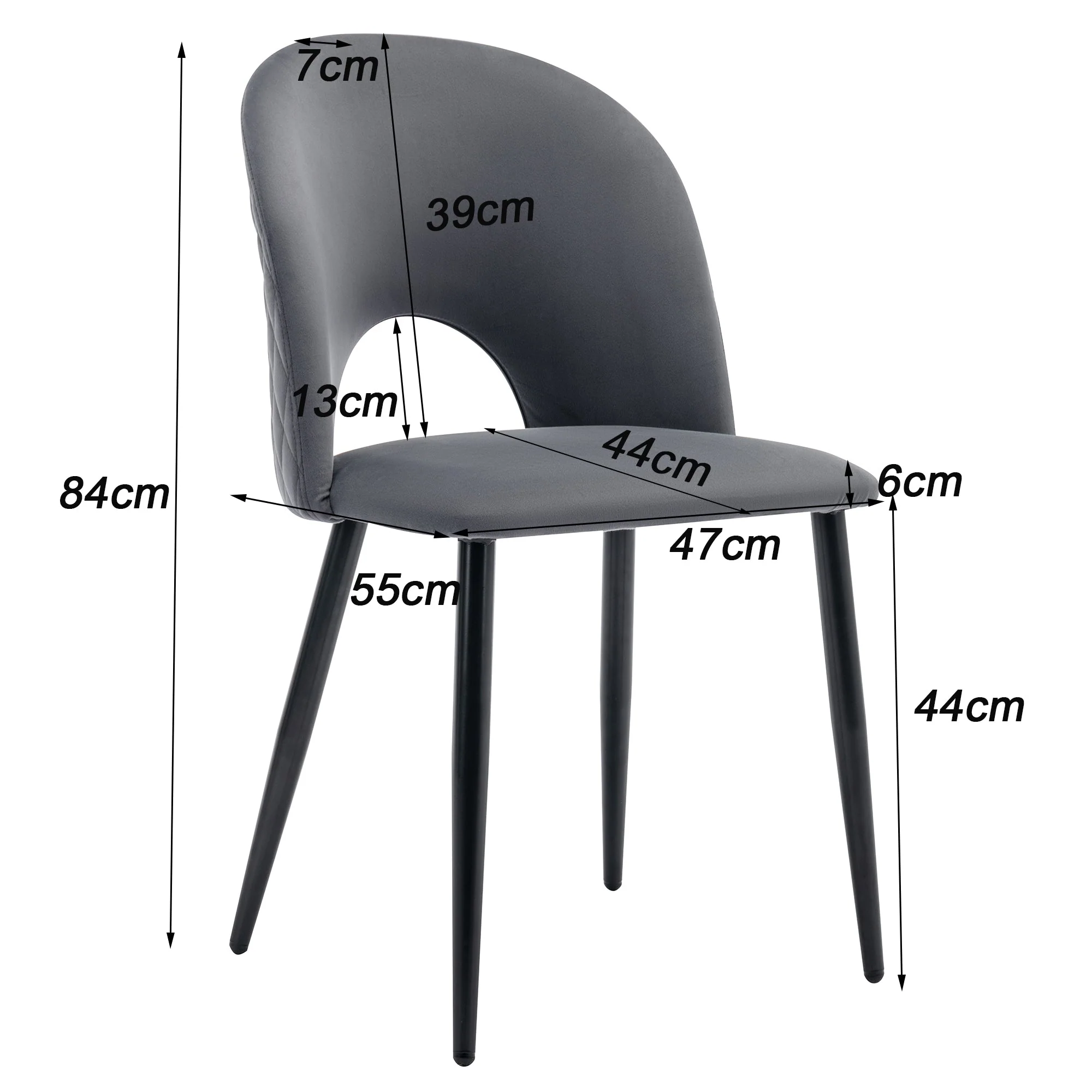 Dining Chair (4 Pcs), Upholstered Velvet Seat with Metal Frame, Gray - Image 8