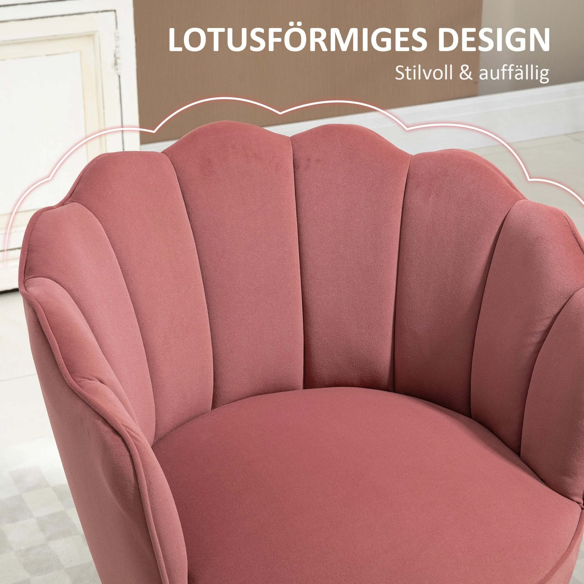 Dining Chair Armchair Backrest Living Room Polyester Rubber Wood Pink - Image 4