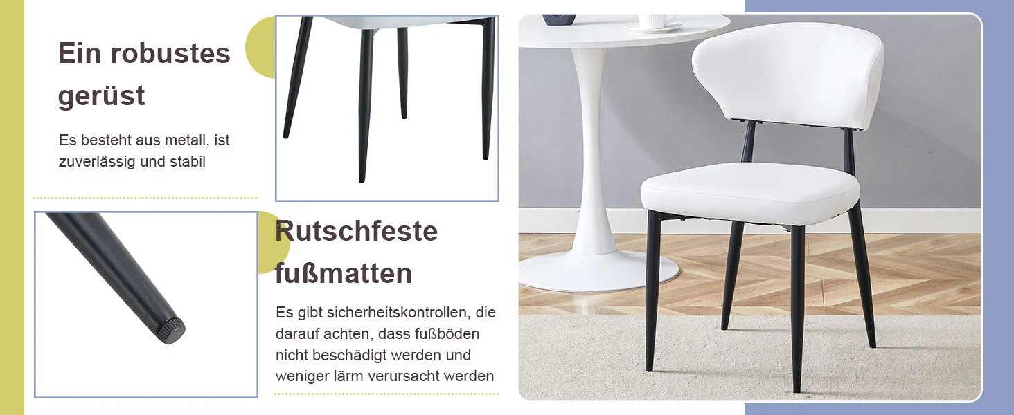 Dining Chair Minimalist Ergonomic Curved Back Set of 2 - White - Image 10