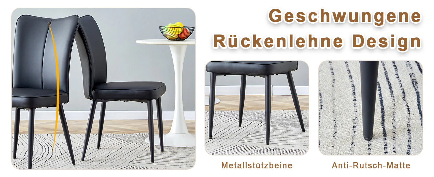 Dining Chair Modern Minimalist PU Leather Back Metal Legs - Black - Image 10
