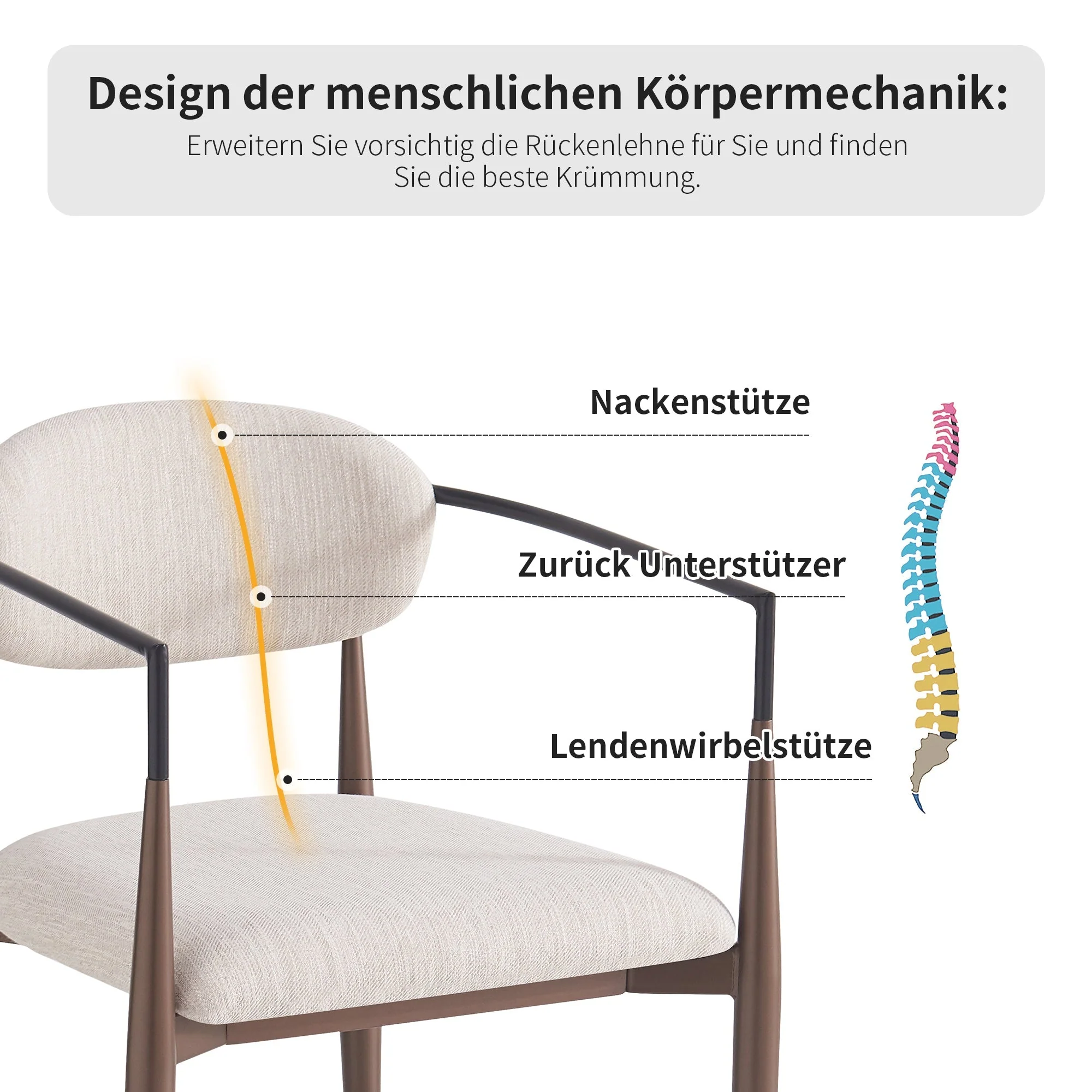 Dining Chair Set (6 Pcs) Modern Luxury Ergonomic Adjustable Legs - Linen Fabric - Image 6