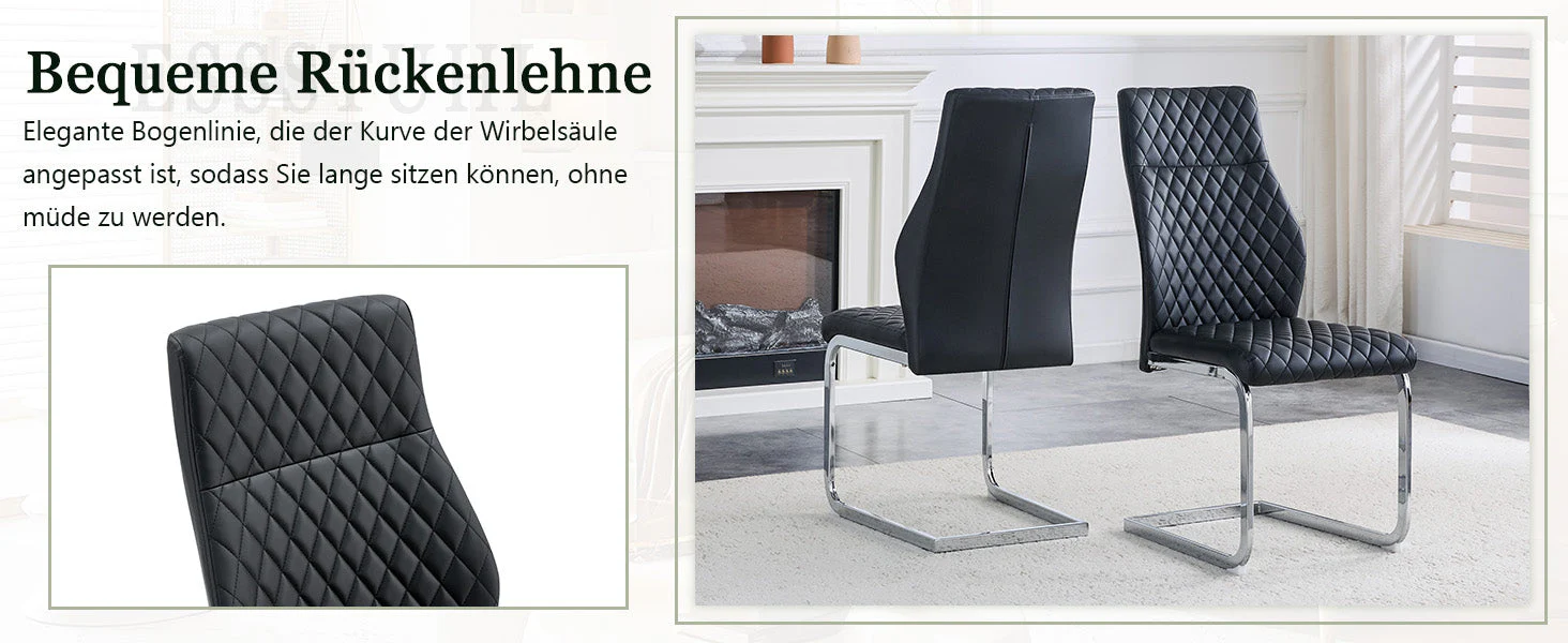 Dining Chair Set of 2, High Backrest and Padded Seat with Metal Frame, Black Diamond Pattern - Image 10