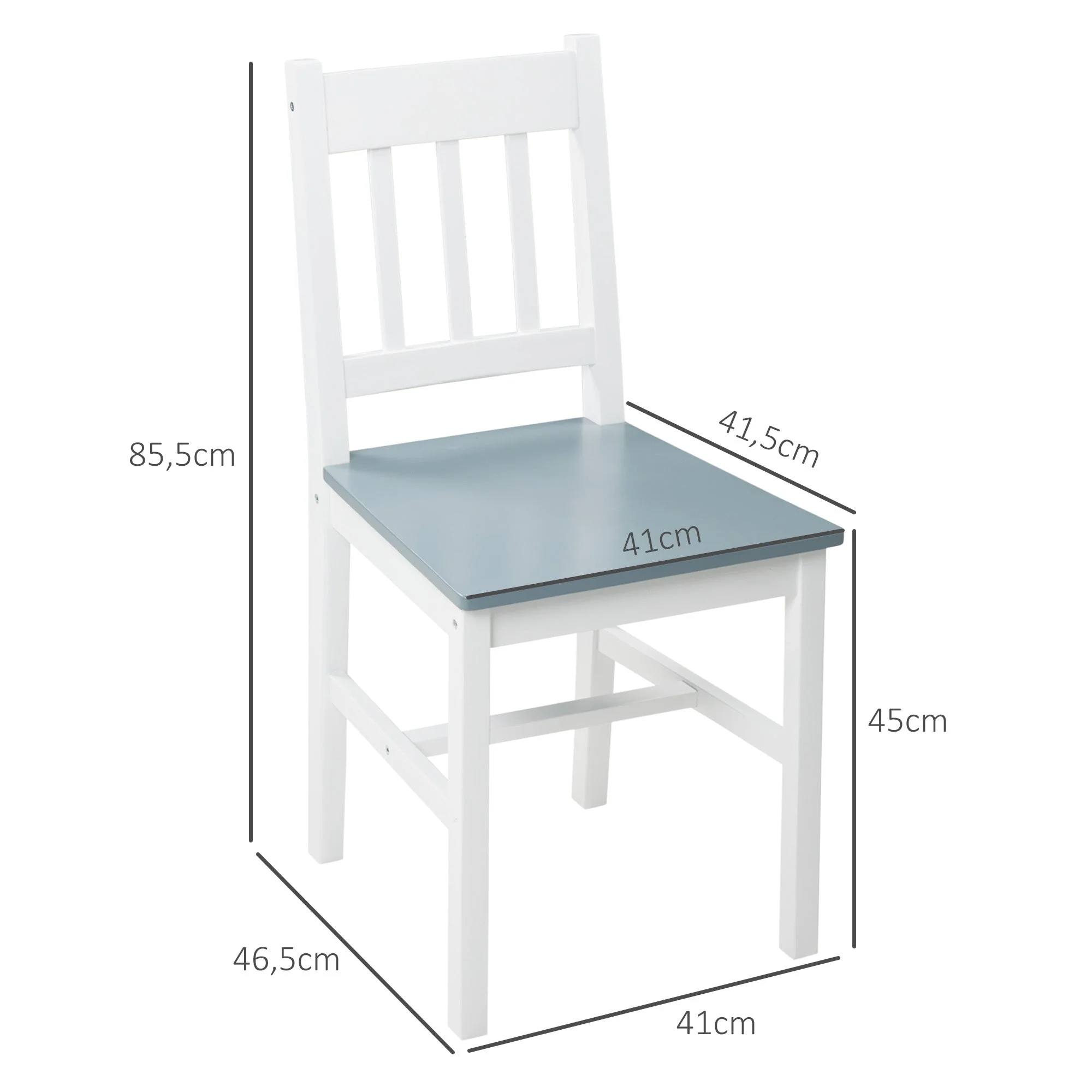 Dining Chair Set of 2, Kitchen Chairs with Backrest, Pinewood, Grey - Image 3