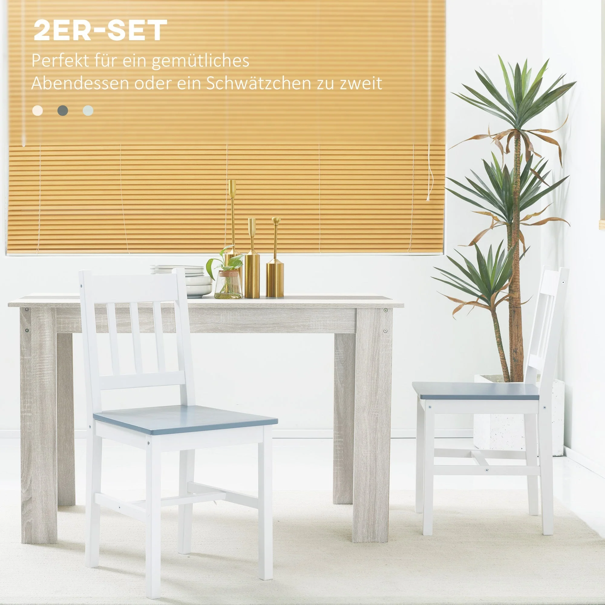 Dining Chair Set of 2, Kitchen Chairs with Backrest, Pinewood, Grey - Image 4