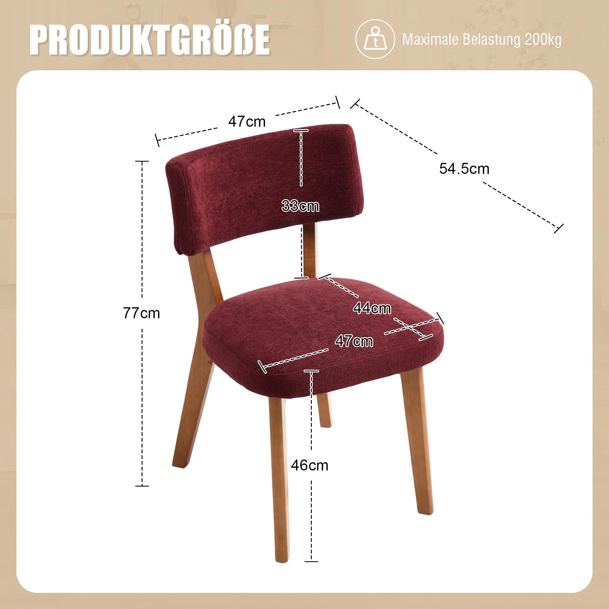 Dining Chair Set of 2, Mid-Century Style Solid Wood Legs Upholstered Seat, Fabric - Image 7