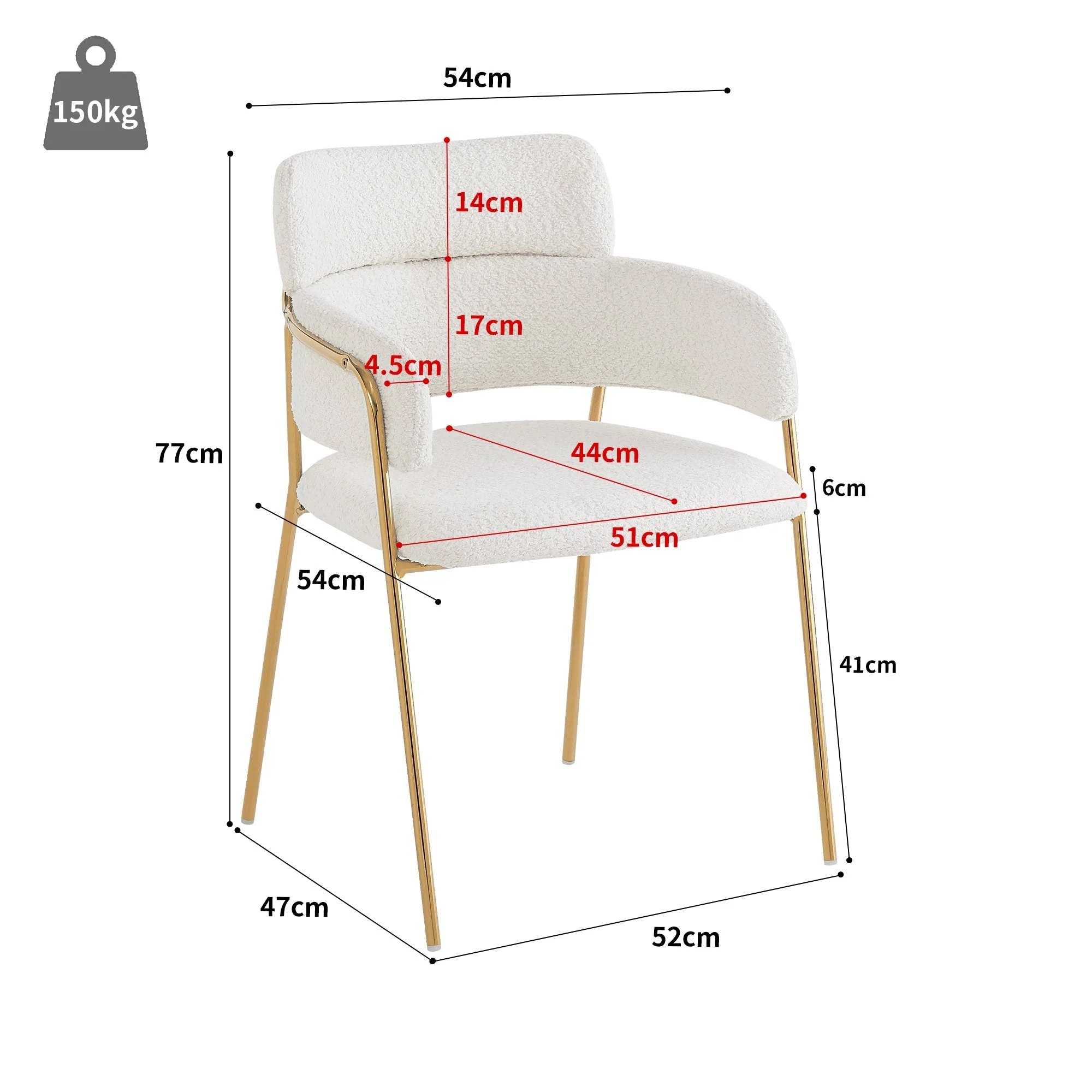 Dining Chair Set of 2 Modern Ergonomic Gold Legs - Beige - Image 3