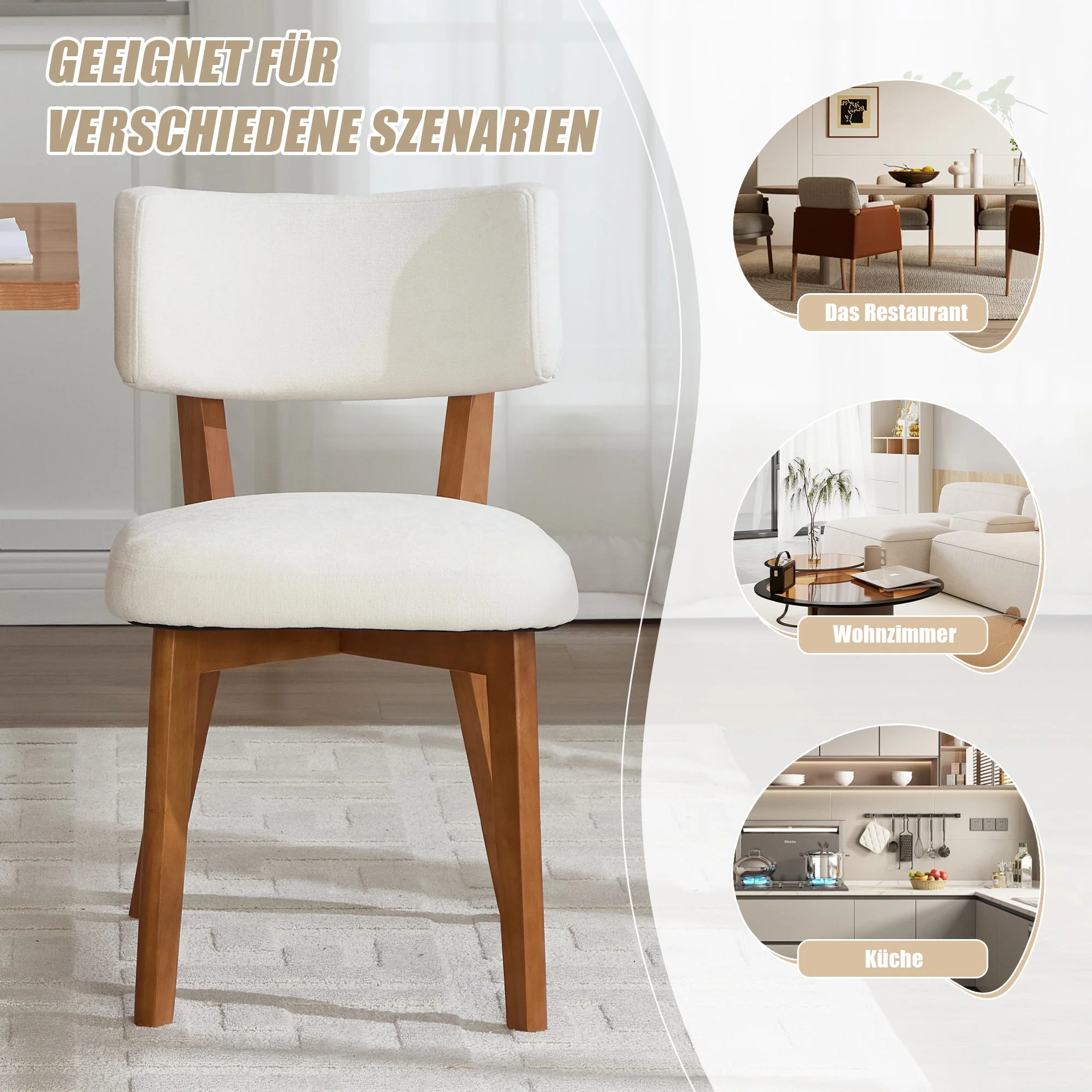 Dining Chair Set of 2, Modern Mid-Century Style Solid Wood Legs, Fabric Upholstered - Image 6