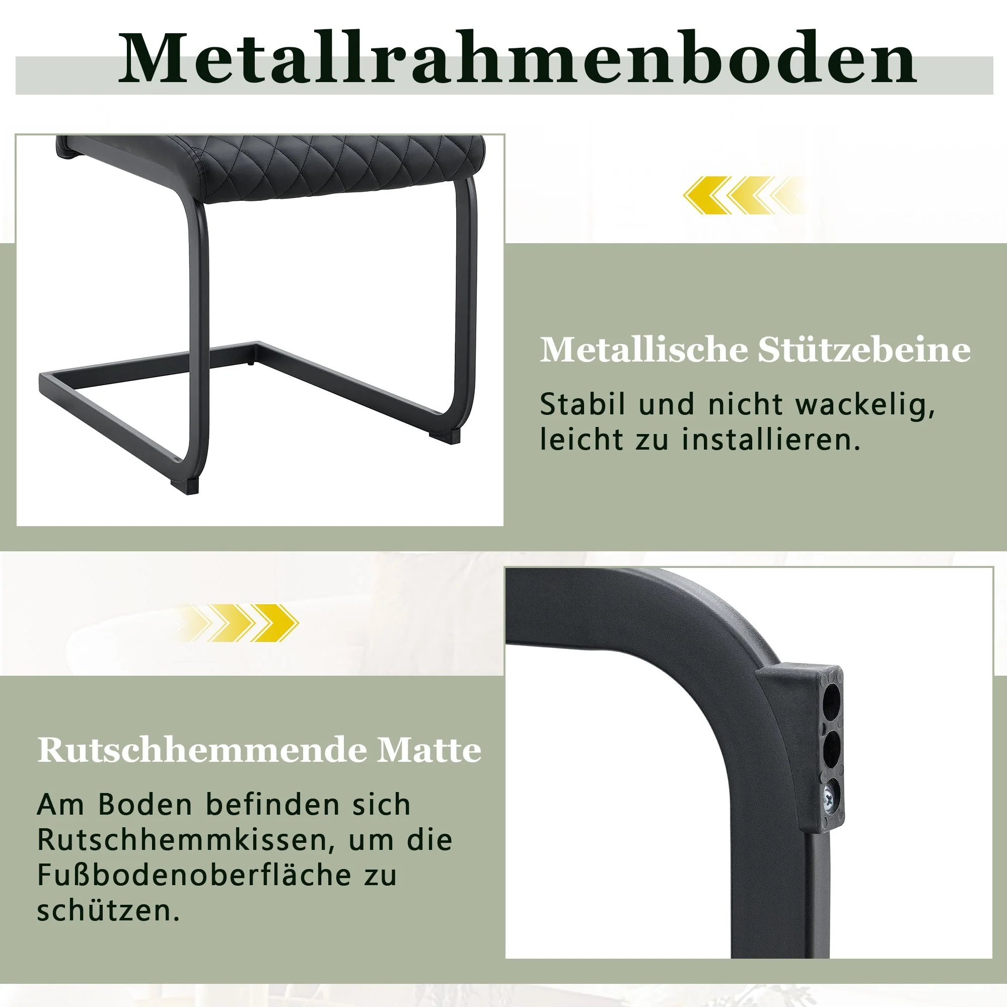 Dining Chair Set of 2 with High Backrest and Diamond Pattern, Black Metal Frame and PU Leather - Image 6