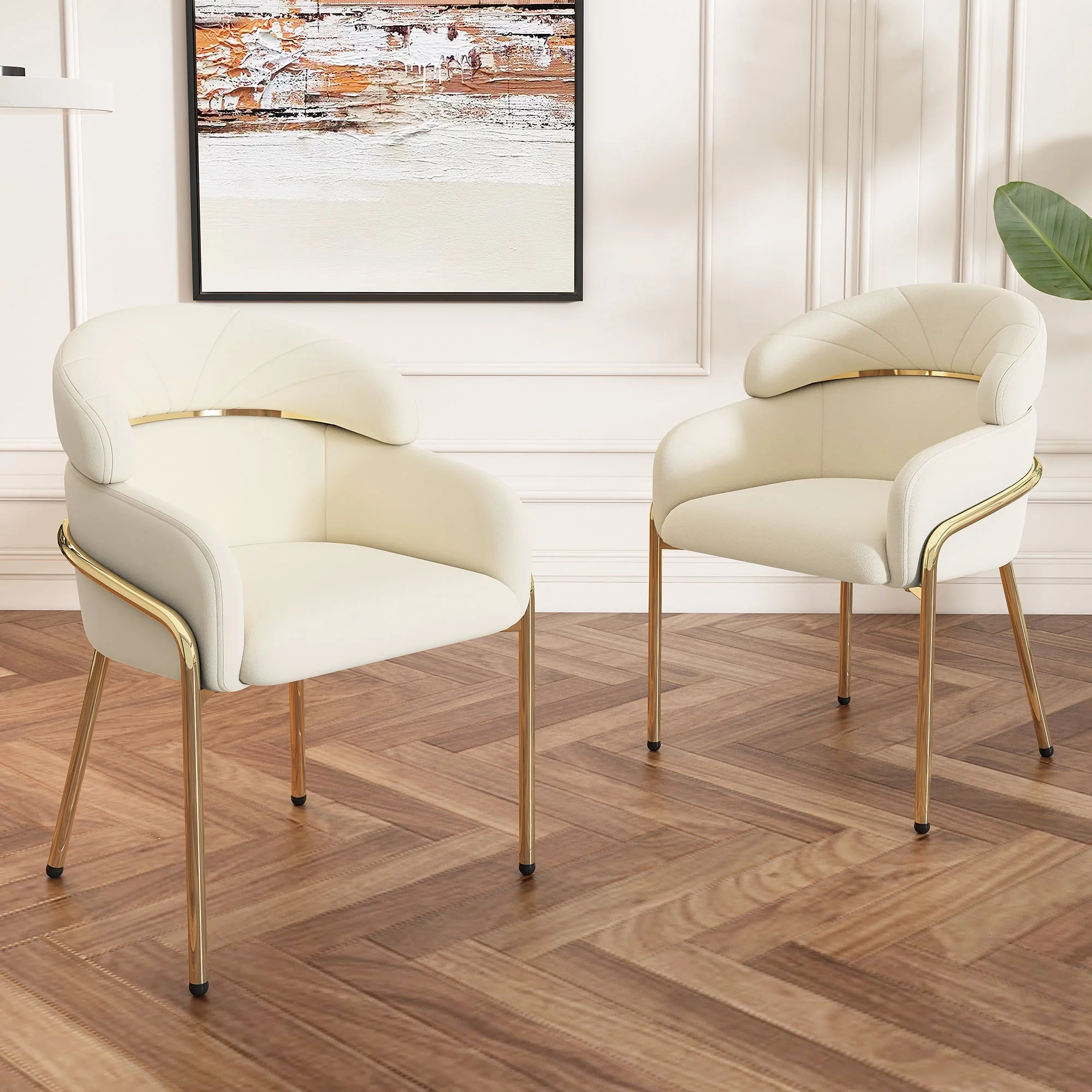 Dining Chair Set of 4 Metal Legs Velvet Beige - Image 3