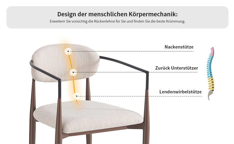 Dining Chair Set of 4 Modern Ergonomic Adjustable Legs - Linen Fabric - Image 9