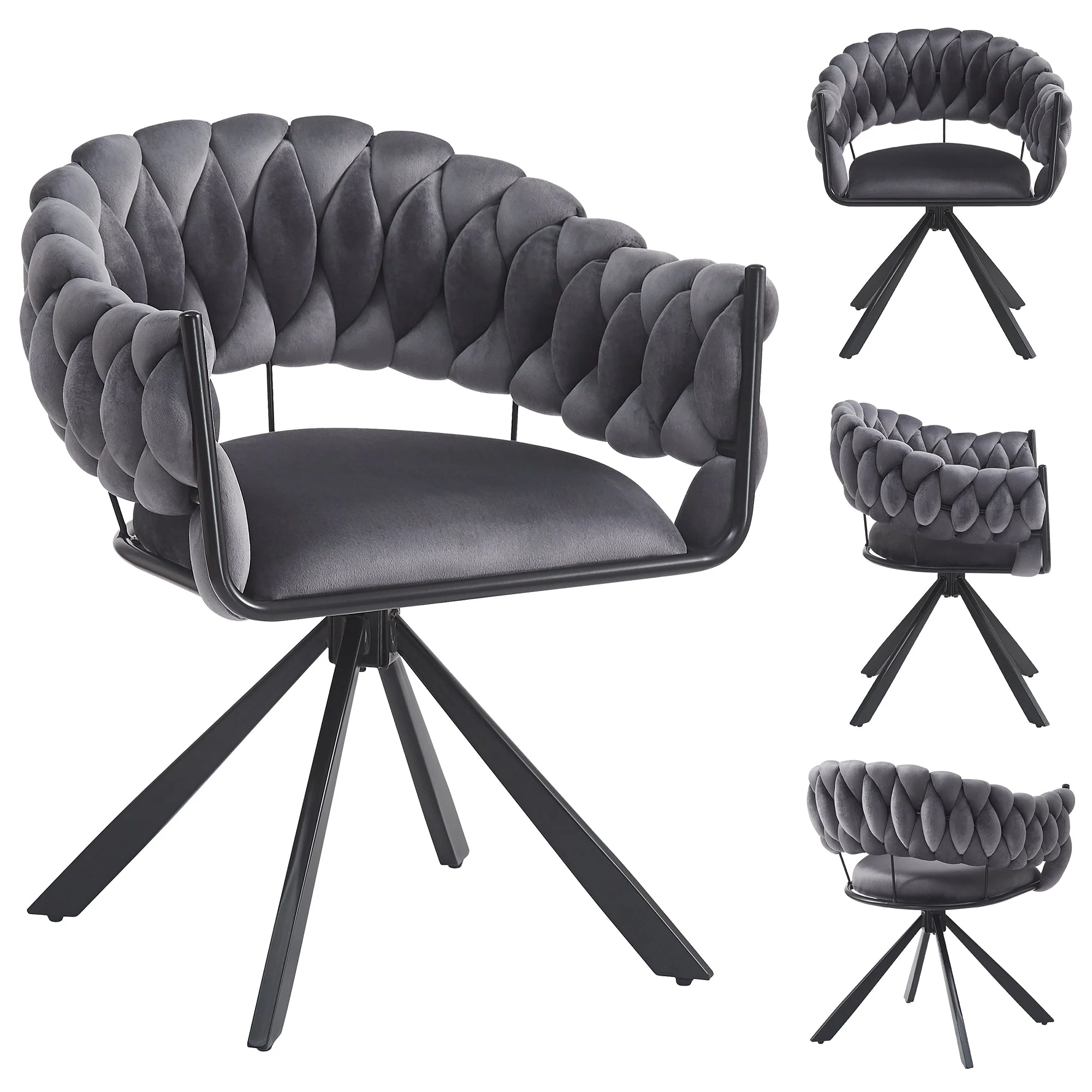 Dining Chair Set of 4, Modern Velvet Ergonomic Vanity Metal Legs, Grey - Image 2
