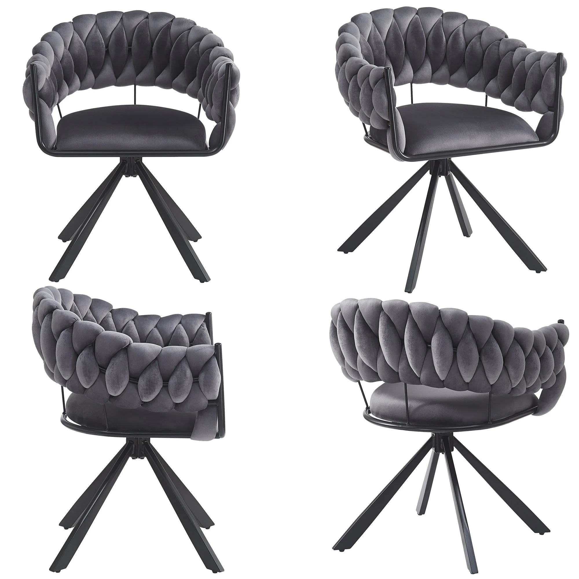 Dining Chair Set of 4, Modern Velvet Ergonomic Vanity Metal Legs, Grey - Image 3