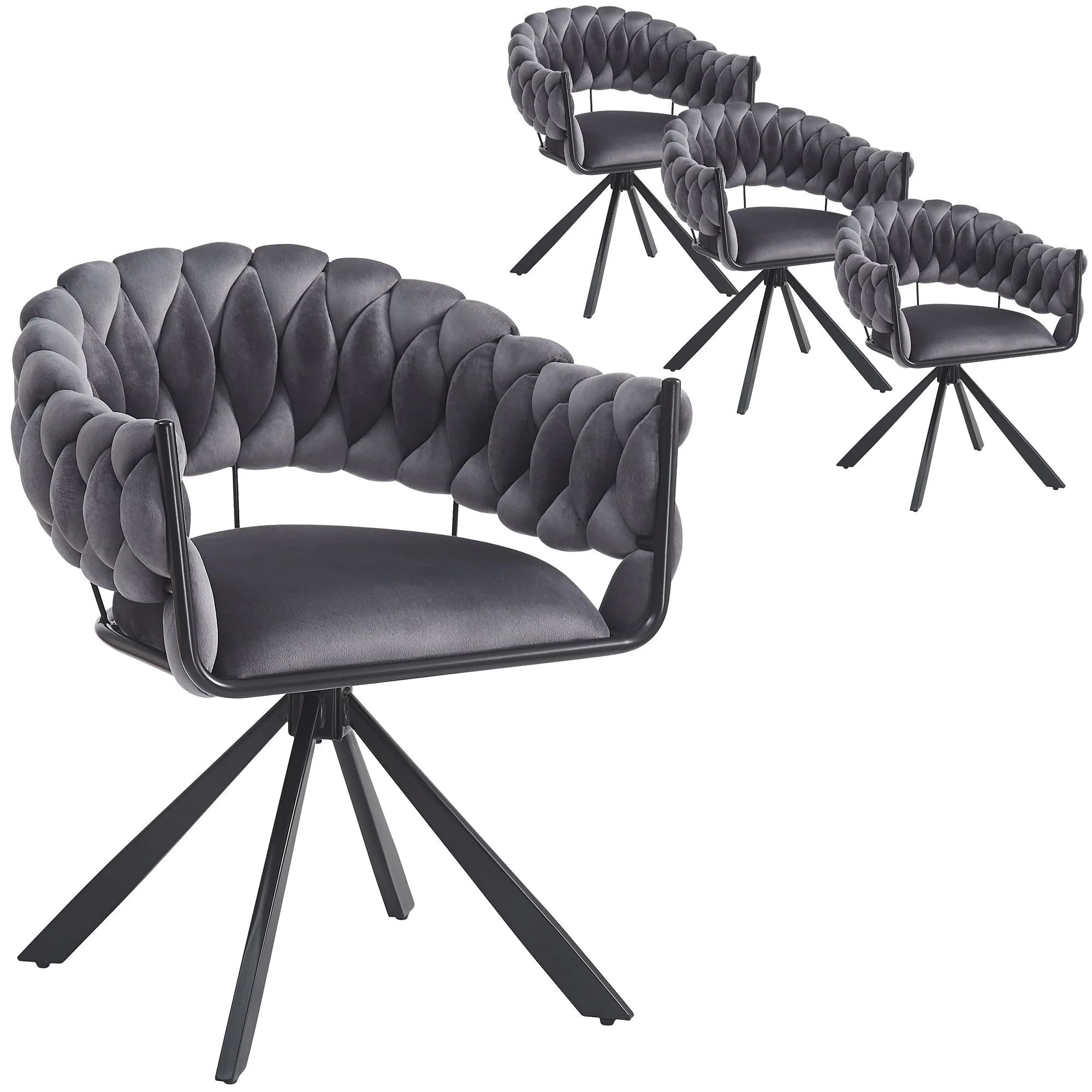 Dining Chair Set of 4, Modern Velvet Ergonomic Vanity Metal Legs, Grey - Image 4