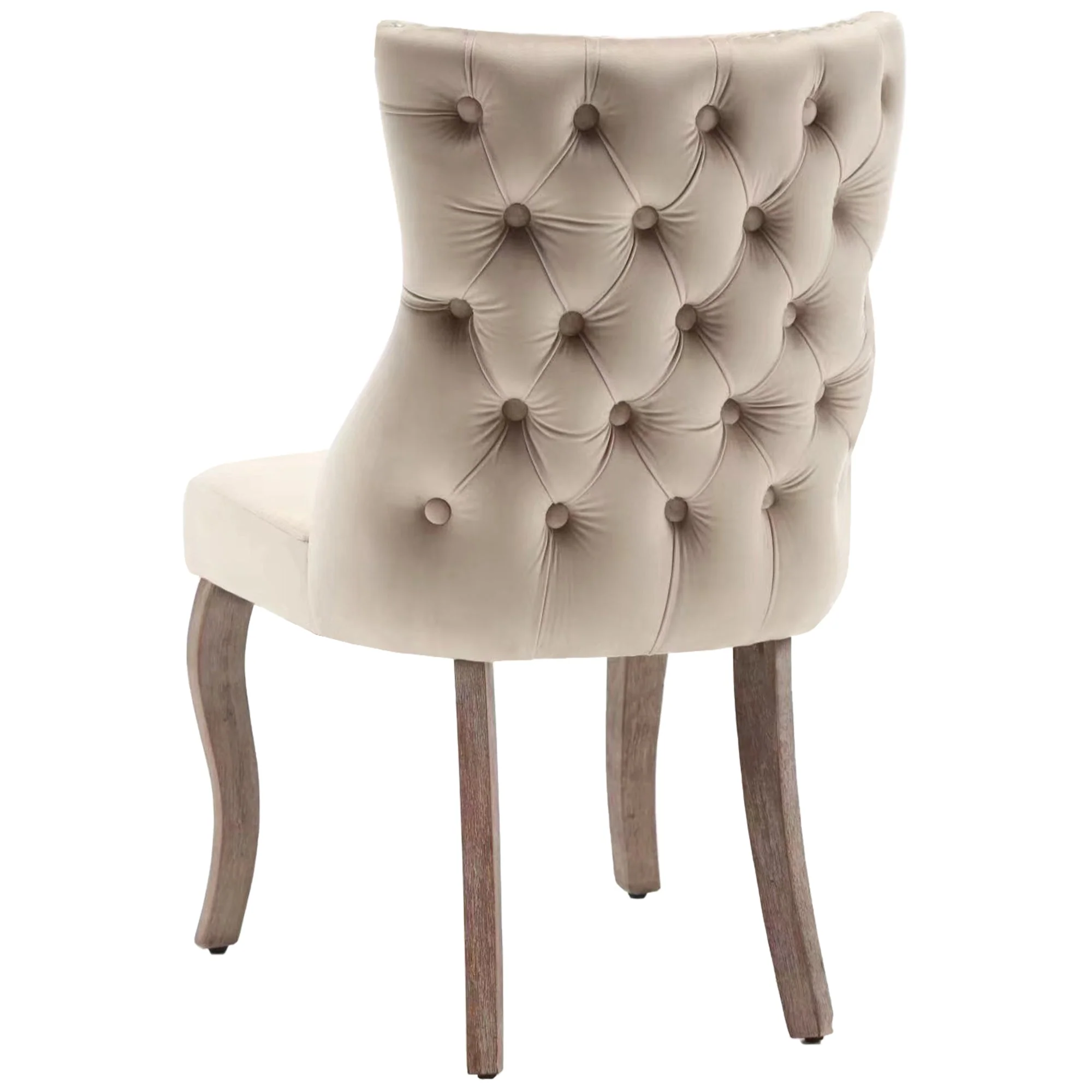 Dining Chair Set of 6 Upholstered Button Tufting Nailhead Trim Curved Solid Wood Legs Beige Velvet - Image 8