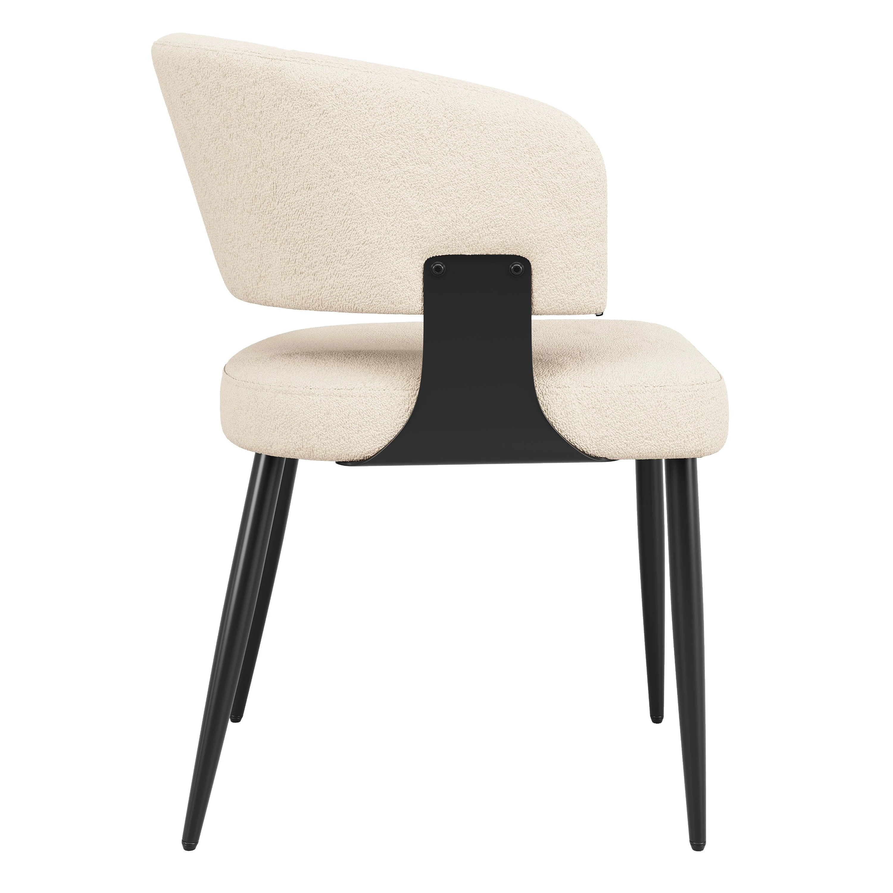 Dining Chair Set of 6 with Curved Backrest and Ergonomic Design, Flannel, Beige and Grey - Image 9