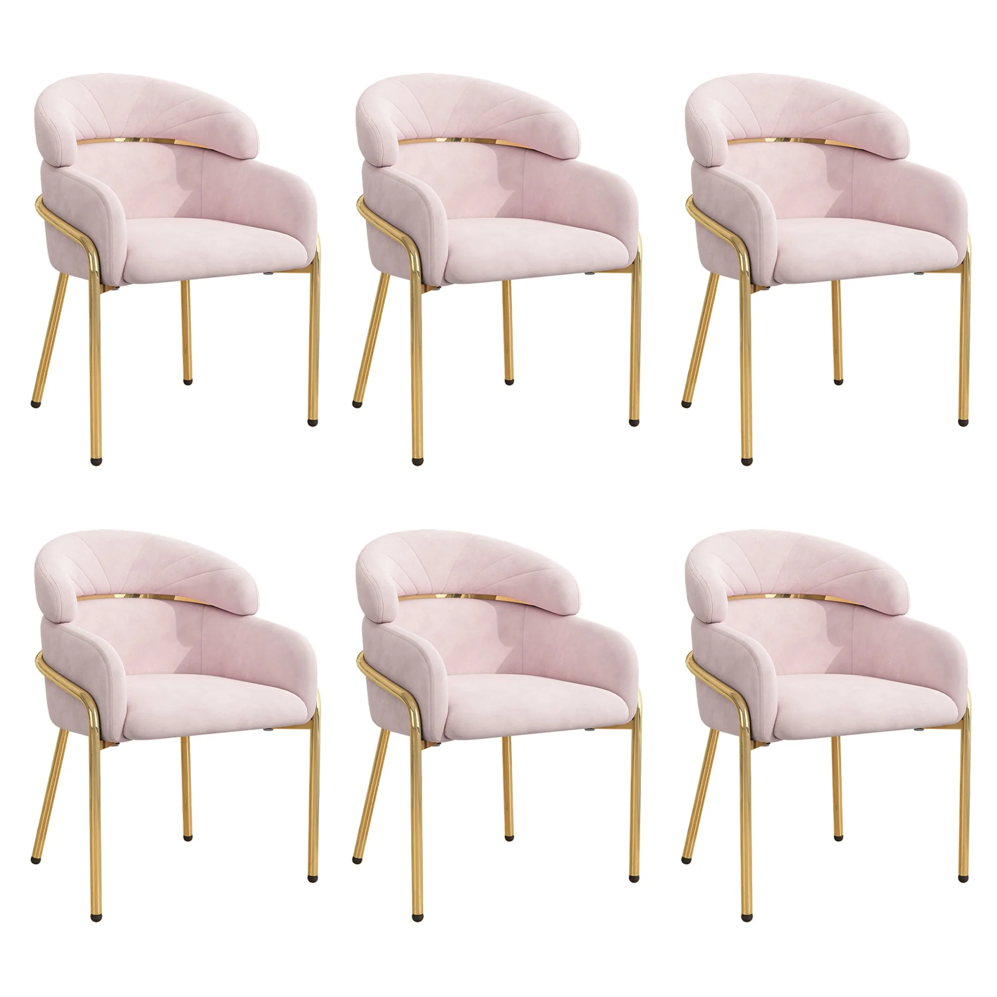 Dining Chair, Single Light Luxury Leisure with Four Metal Legs, Pink Velvet - Image 6