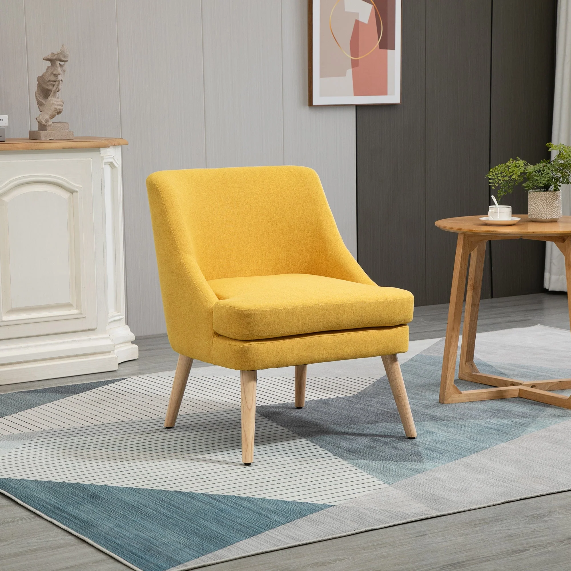 Dining Chair Upholstered with Armrests, Home & Office, Linen-Touch Wood Yellow - Image 2