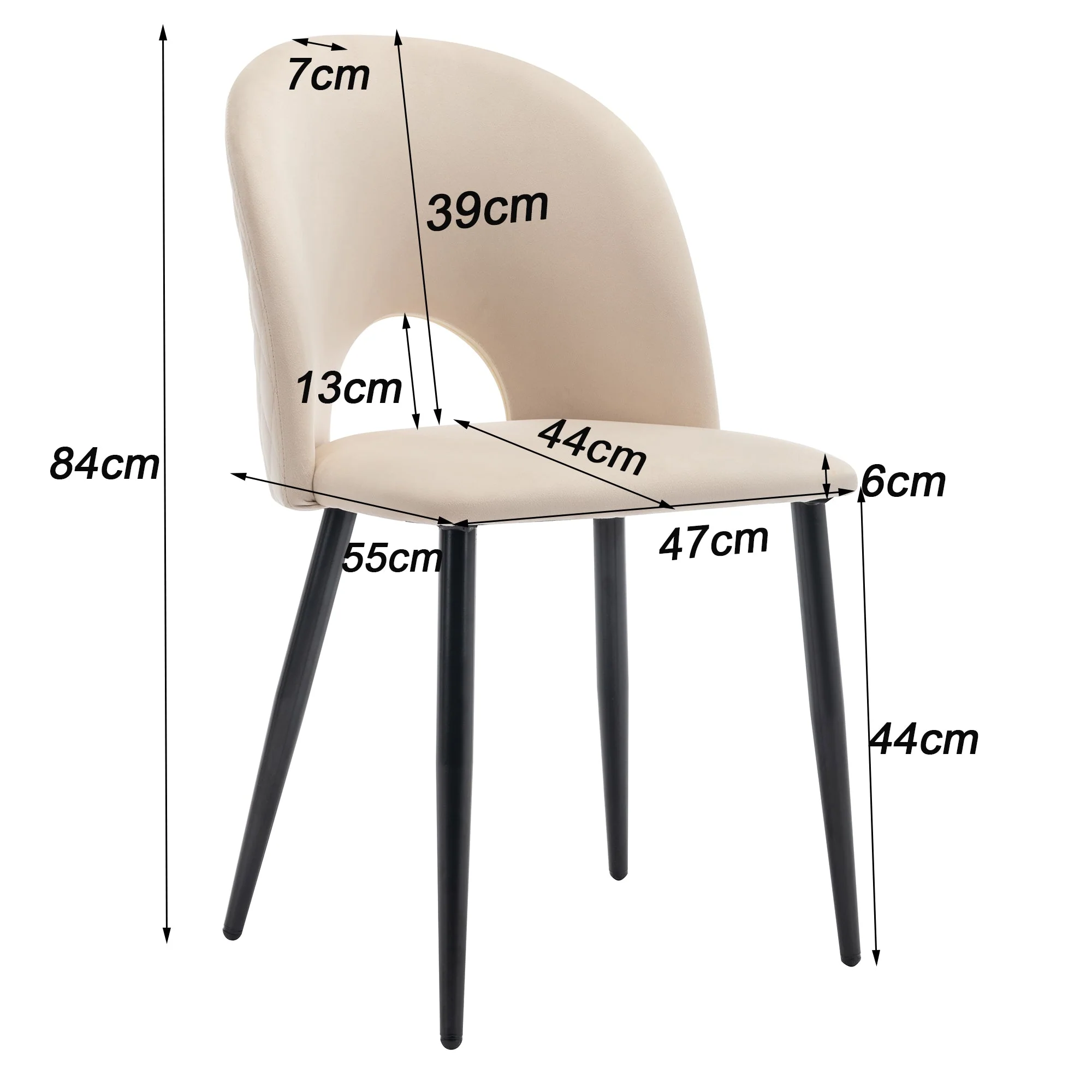 Dining Chair (4 Pieces), Upholstered with Velvet Seat, Metal Frame, Beige - Image 8