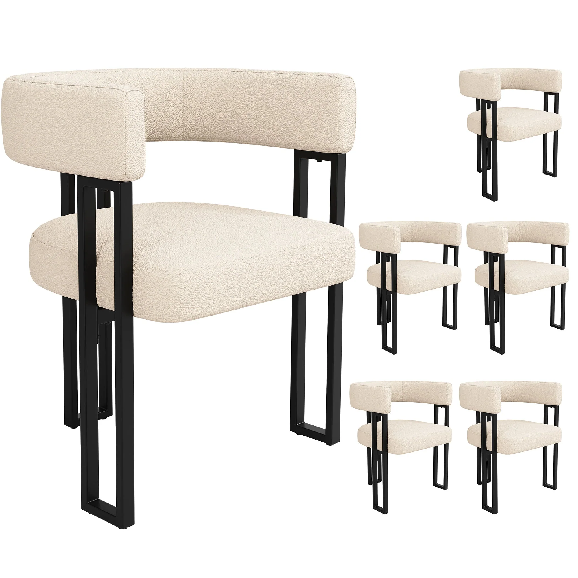 Dining Chairs (6-Piece Set) Ergonomic Curved Backrest, High-Quality Fabric, Beige - Image 5