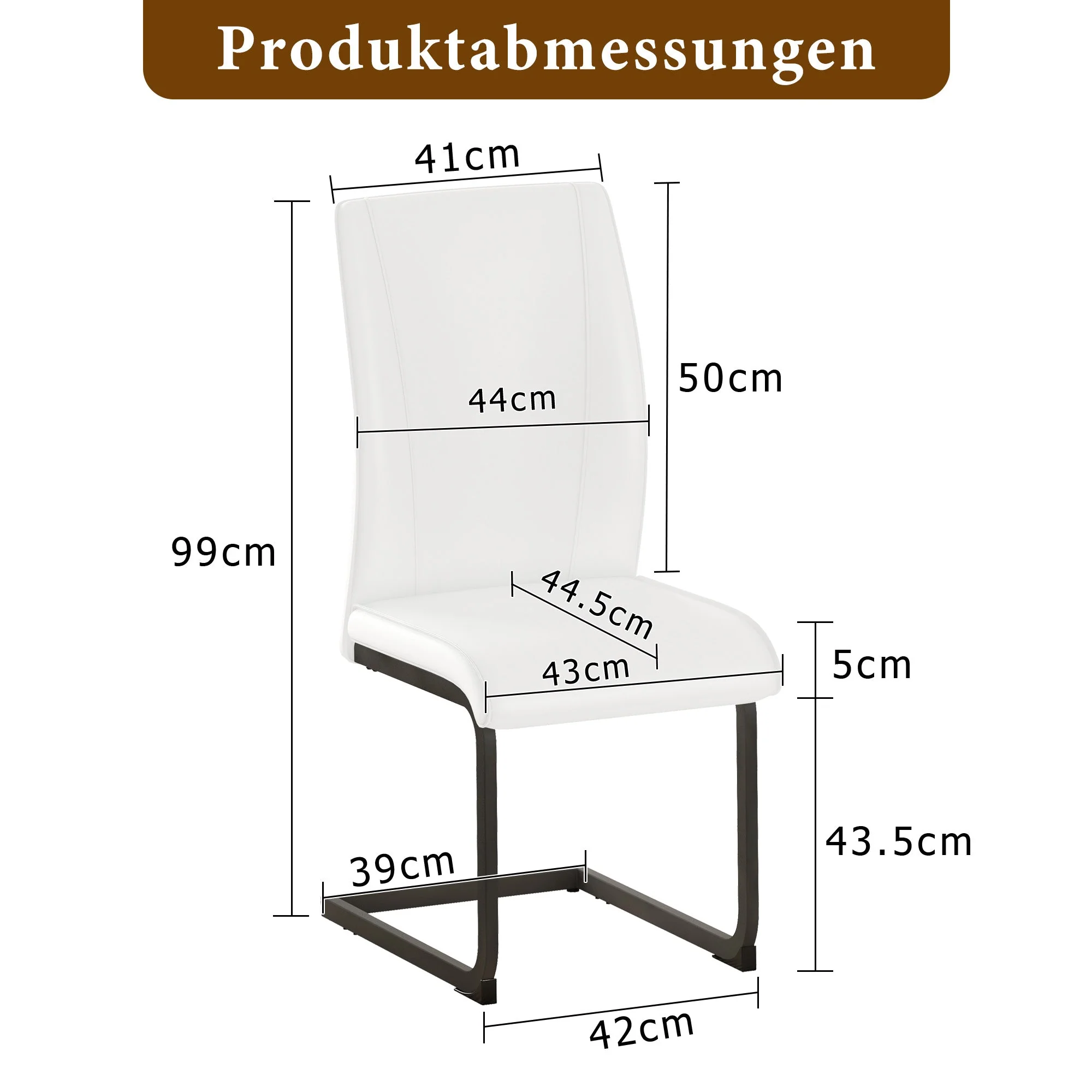 Dining Chairs Set of 2 Faux Leather Ergonomic Black Metal Legs - White - Image 3
