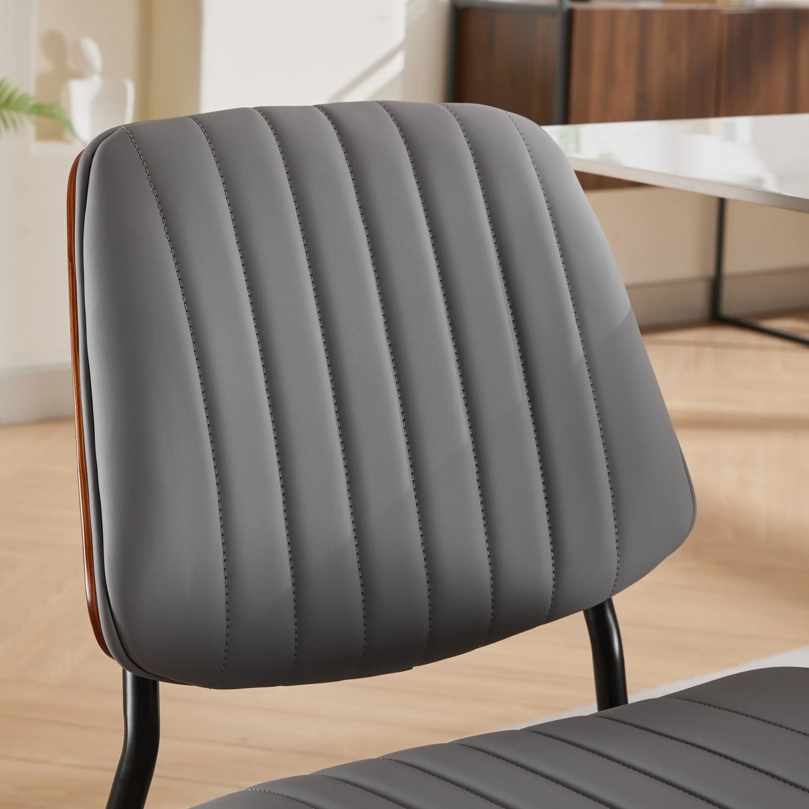 Dining Chairs Set of 2 Mid Century Modern Walnut Bentwood Back - Gray PU Leather - Image 10