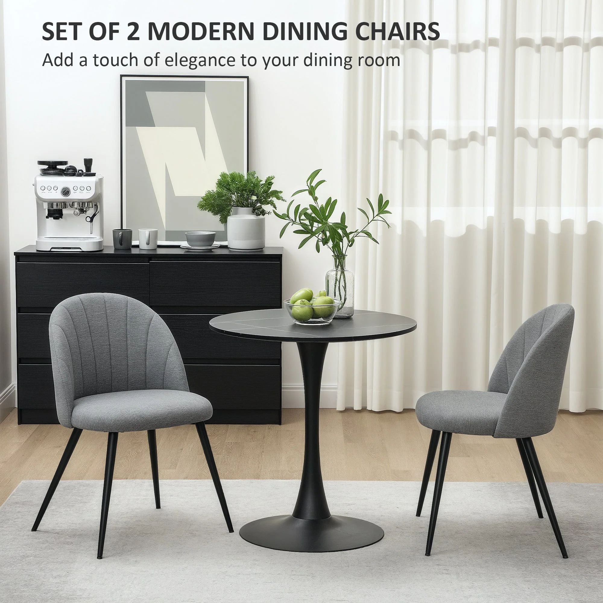 Dining Chairs Set of 2, Modern Upholstered Shell Back Metal Legs Padded Seat, Grey - Image 4