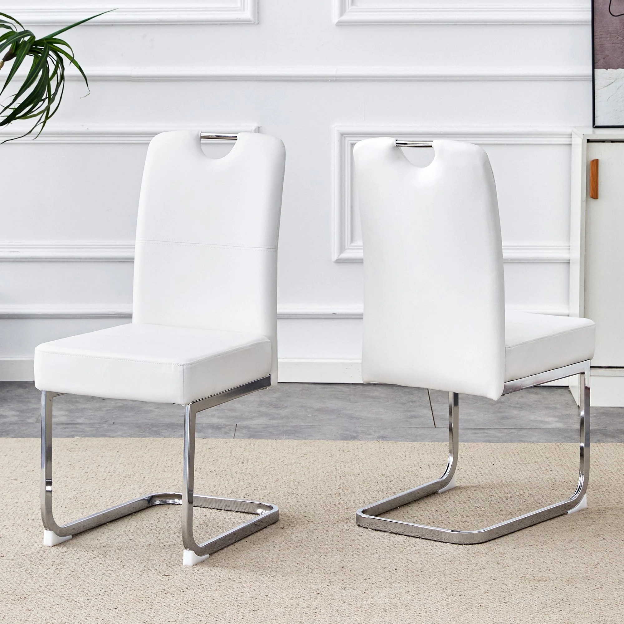 Dining Chairs Set of 2 Thickened Spring Ergonomic - White - Image 3